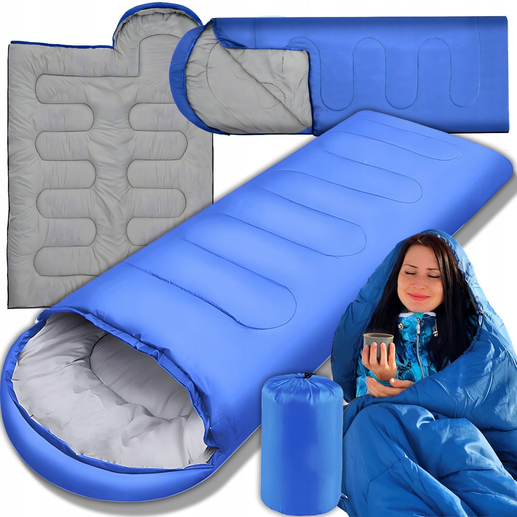 SLEEPING BAG MUMMY TOURIST LIGHT WARM DUVET COVER BLUE 210X75CM