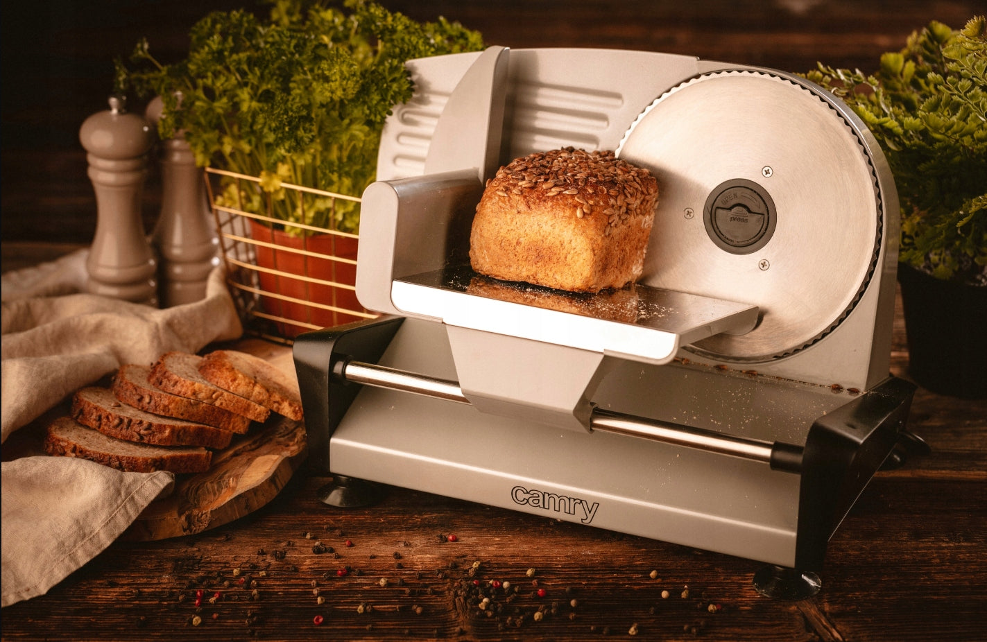 SLICER FOR SMOKED BREAD AND SNACKS STRONG AND LARGE WITH REGULATION 400w Packaging status original