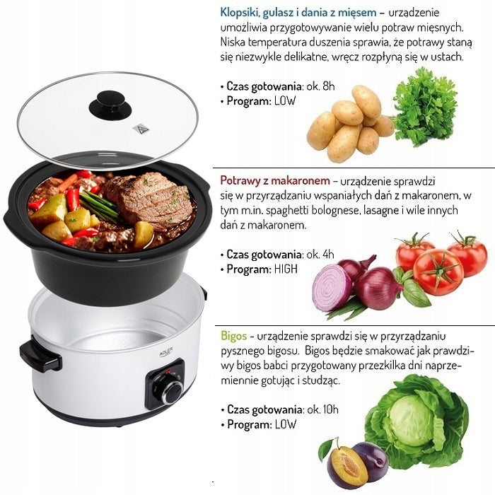 SLOW COOKER ELECTRIC CERAMIC POT 5,8L PROGRAMMABLE AD6413 Packaging status original