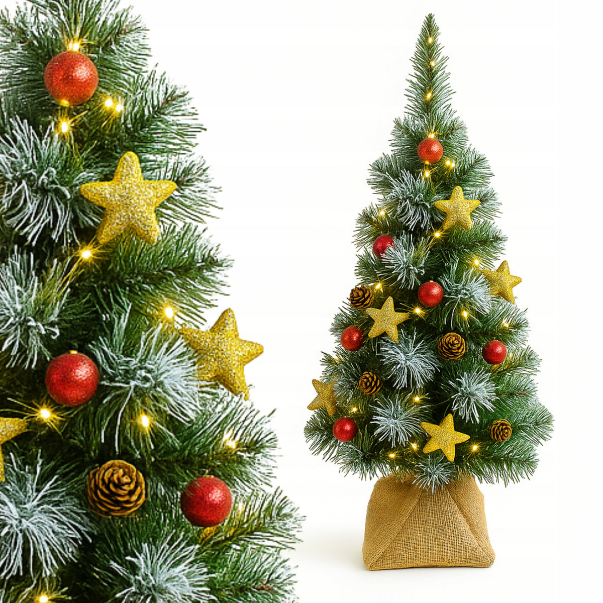 SMALL ARTIFICIAL CHRISTMAS TREE WITH CONES BAUBLES 55cm red LAMPS 20LED Packaging status original