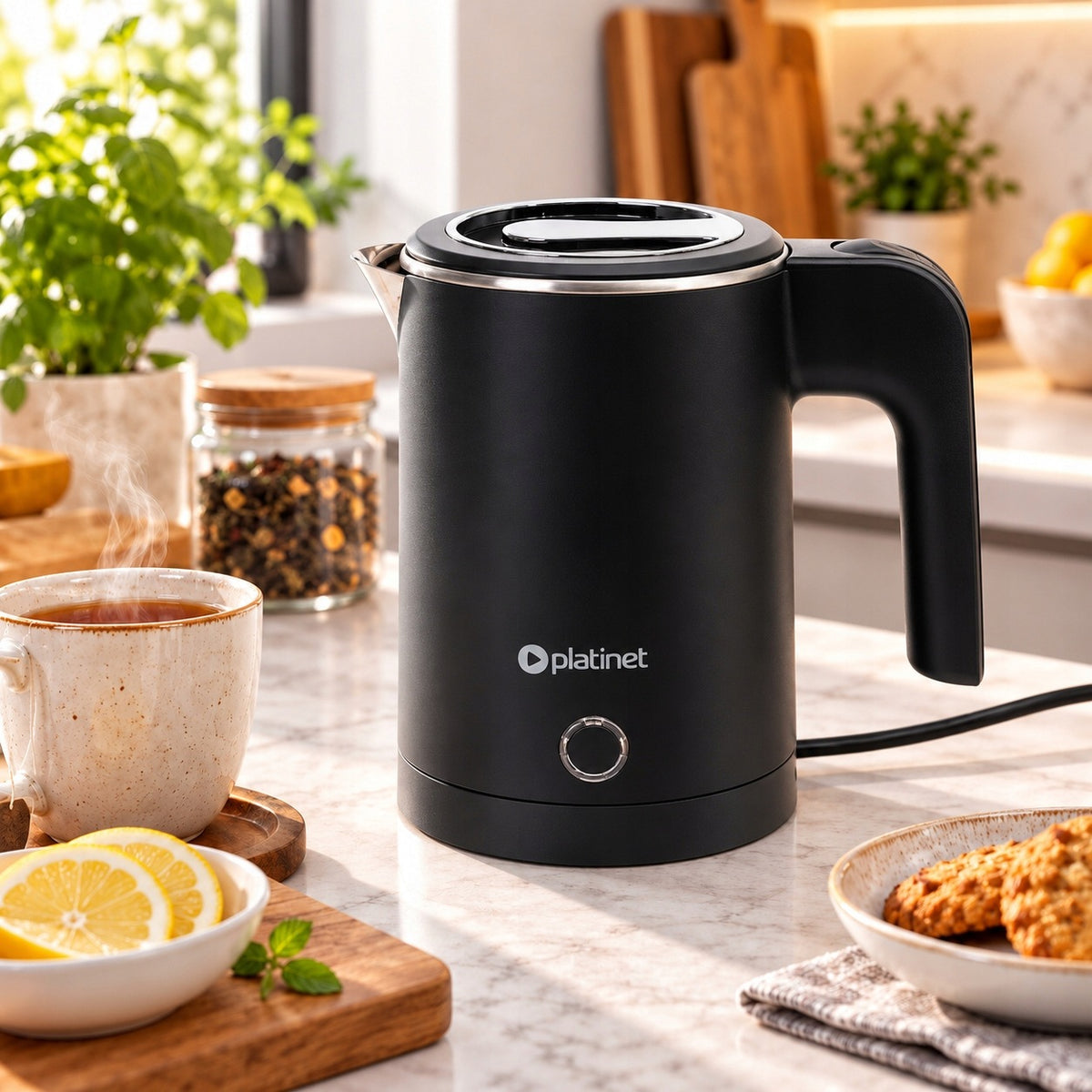 SMALL COMPACT STYLISH ELECTRIC TOURIST KETTLE 0,6L 600W Platinet Manufacturer code PEK2098B