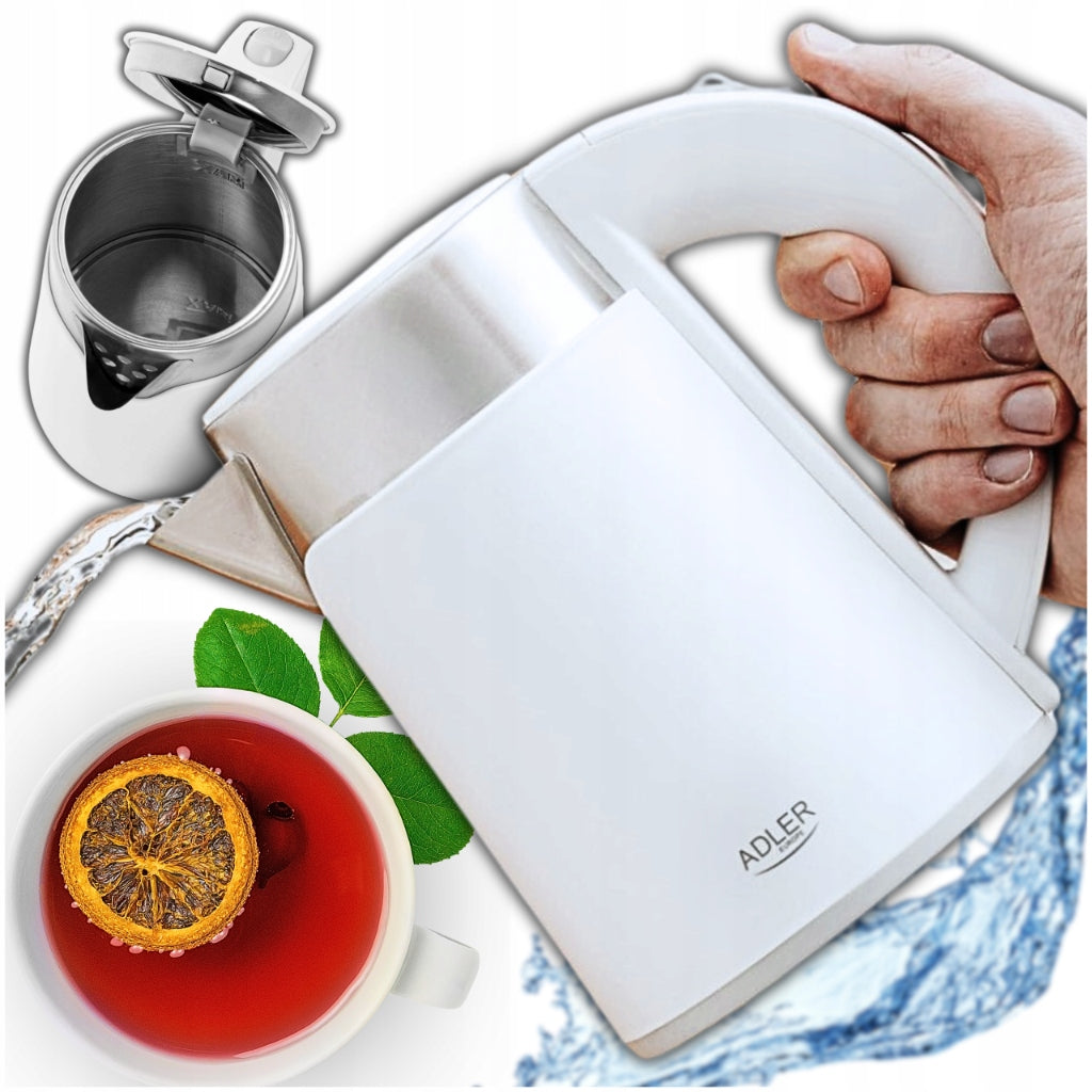 SMALL ELECTRIC TOURIST KETTLE 800W 0,6L METAL WHITE