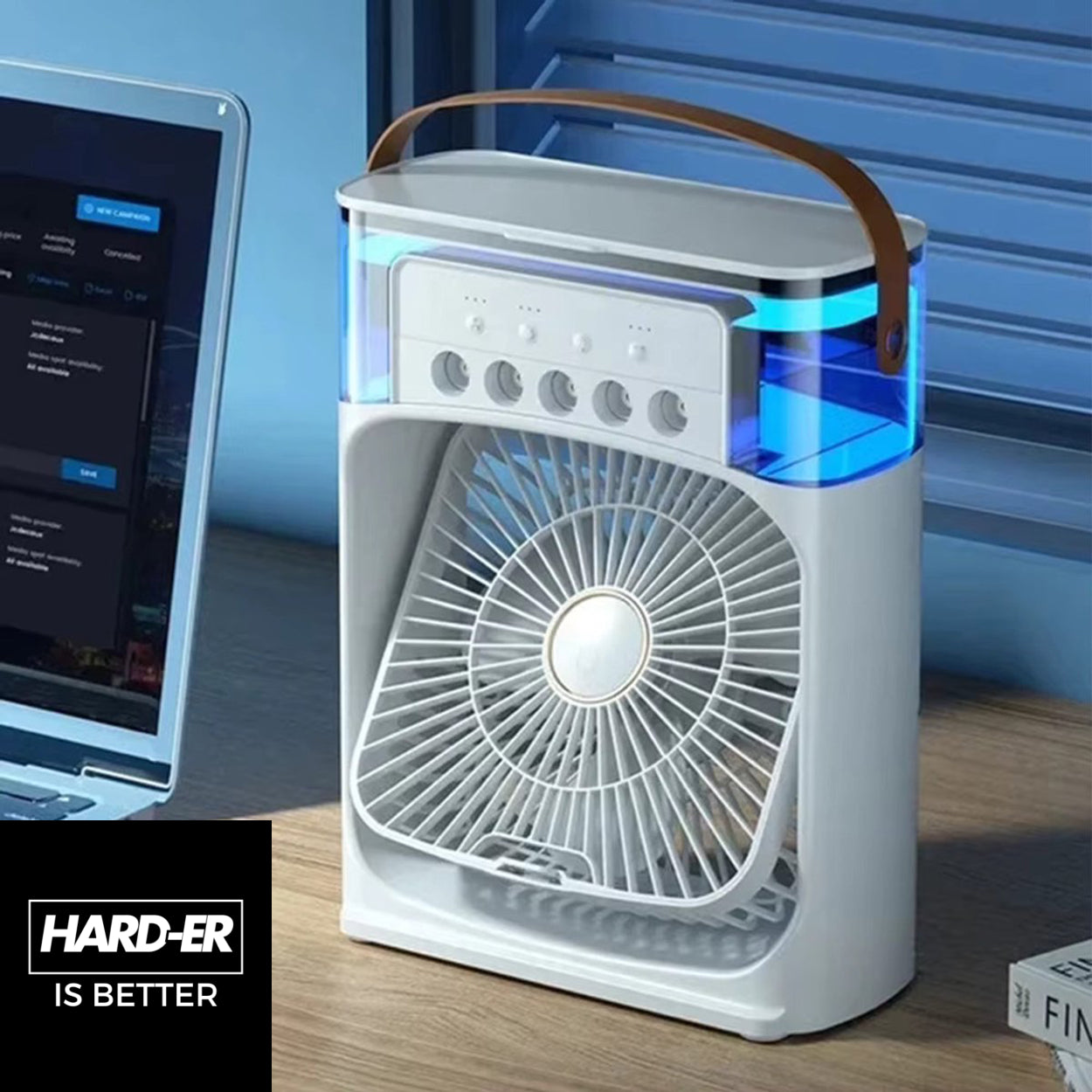 SMALL PORTABLE AIR CONDITIONER DESK FAN HUMIDIFIER USB LED Hard-er Packaging status original