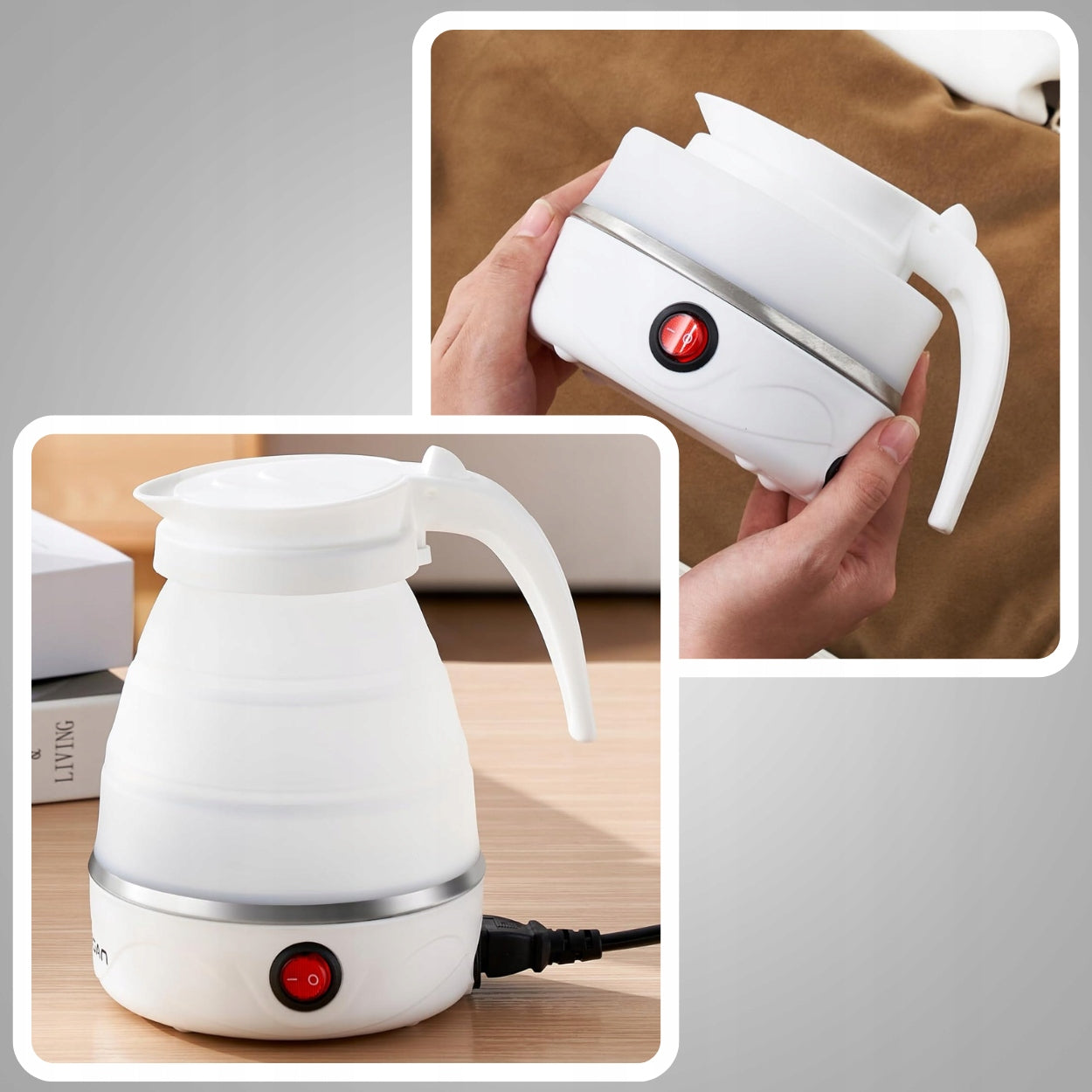 SMALL TOURIST KETTLE ELECTRIC FOLDABLE SILICONE TRAVEL 600ML Brand MEMFLOW