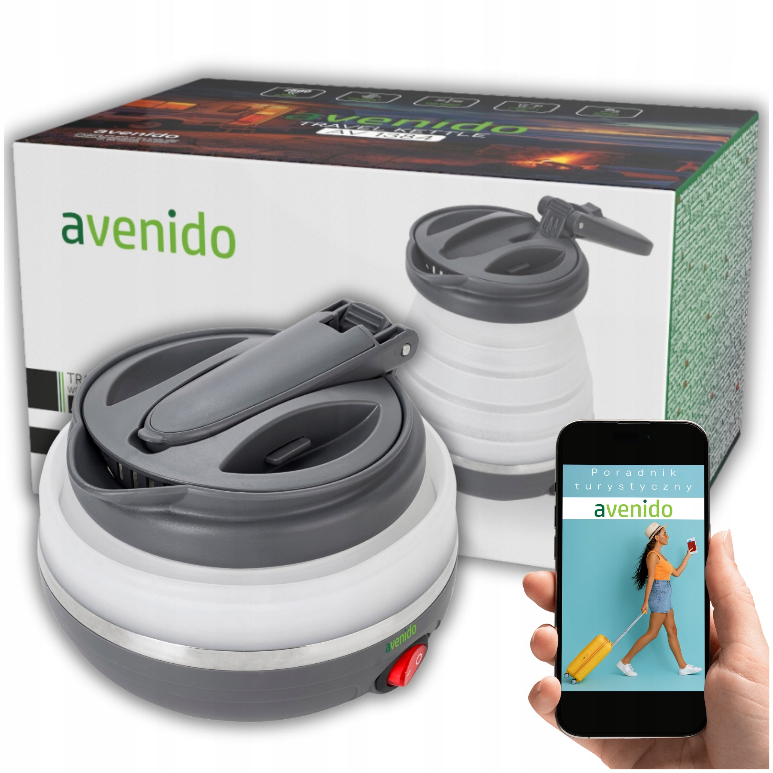 SMALL TOURIST KETTLE ELECTRIC FOLDING SILICONE 600ml 750W BAG