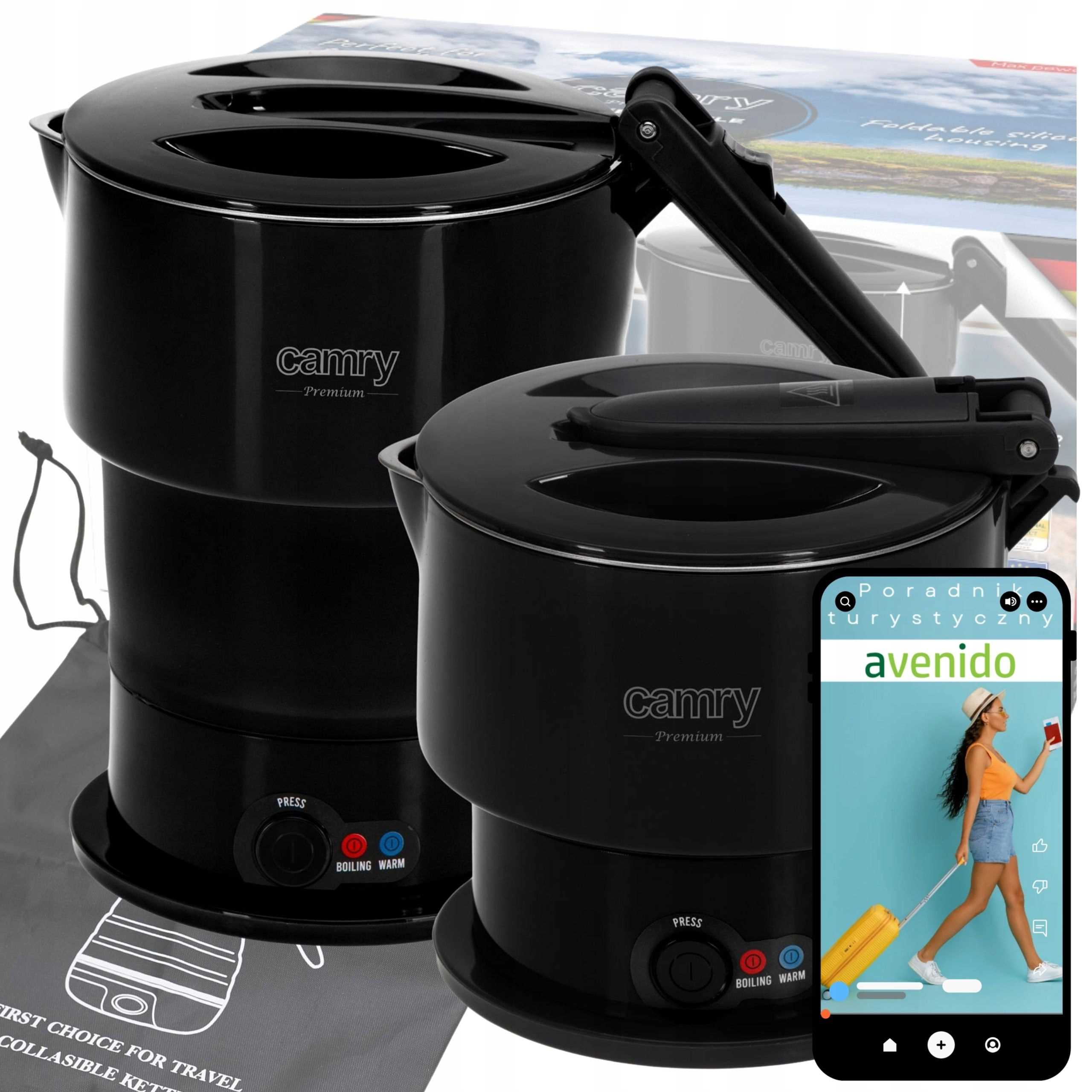 SMALL TOURIST KETTLE ELECTRIC FOLDING SILICONE 600ml 750W BAG