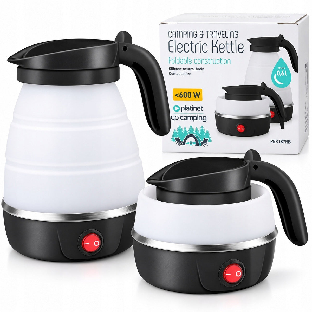 SMALL TRAVEL KETTLE FOLDING ELECTRIC SILICONE 0,6L 600W