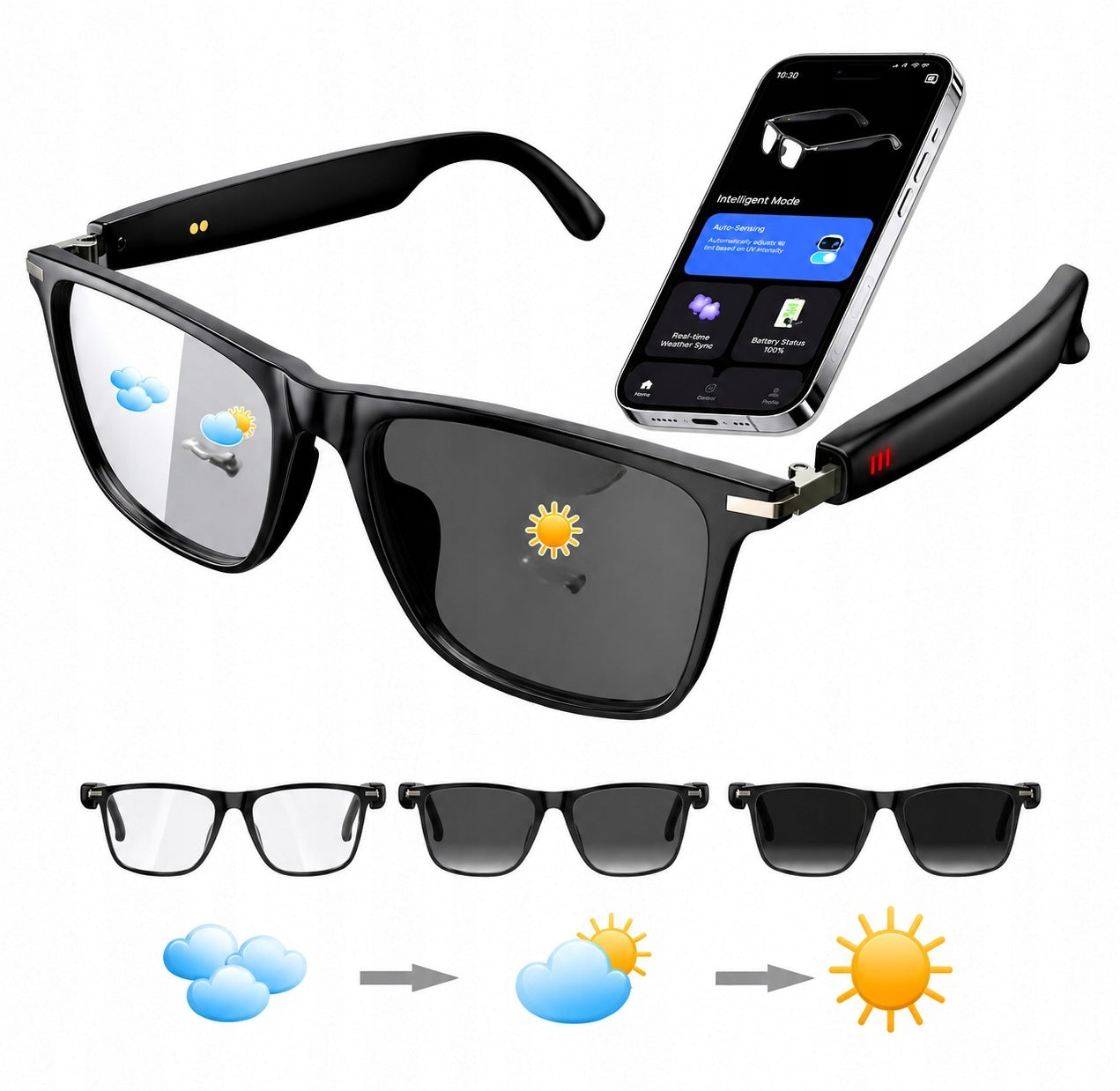 SMART AI PHOTOCHROMIC GLASSES WITH TRANSLATION OF 160 BLUETOOTH LANGUAGES