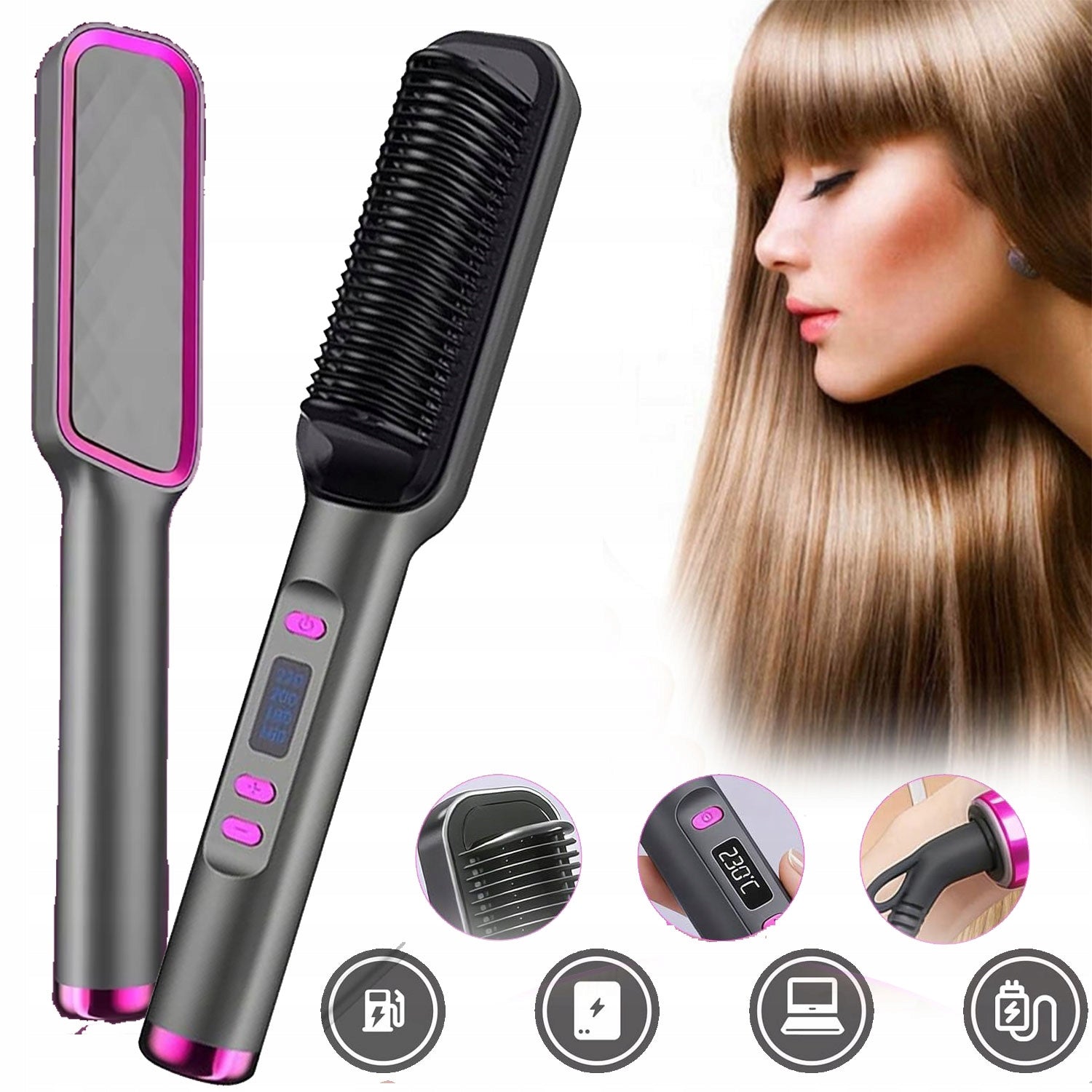 SMART COMB STRAIGHTENER WITH CERAMIC FOR STRAIGHTENING HAIR ON THE GO