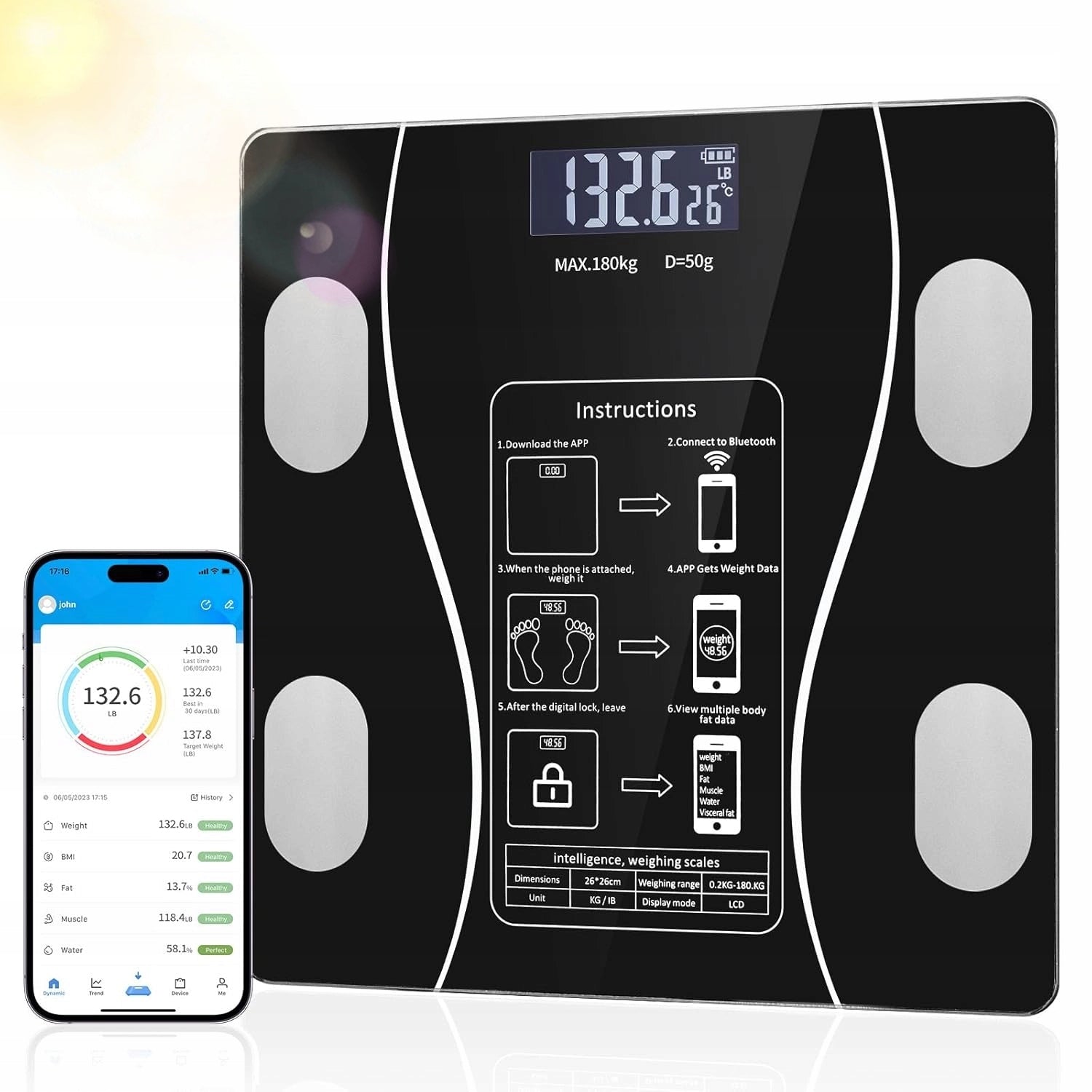 SMART ELECTRONIC ANALYTICAL BATHROOM SCALE WITH GREASE APP AND