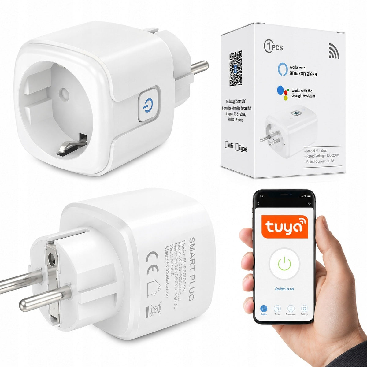 SMART SOCKET WiFi SMART PLUG TUYA 16A ALEXA GOOGLE TIMER APP