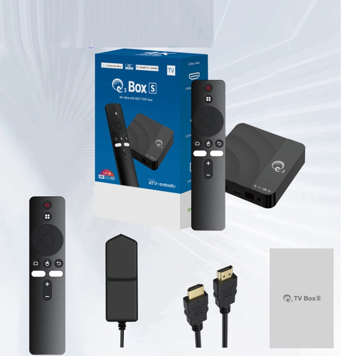 SMART TV TUNER 4K Q3 BOX S ANDROID 14 15 16, 1, H313, WITH VOICE REMOTE CONTROL Packaging status original