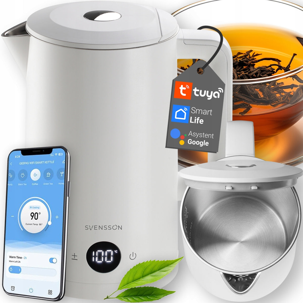 SMART WiFi ELECTRIC KETTLE TEMPERATURE CONTROL TUYA QUIET STEEL