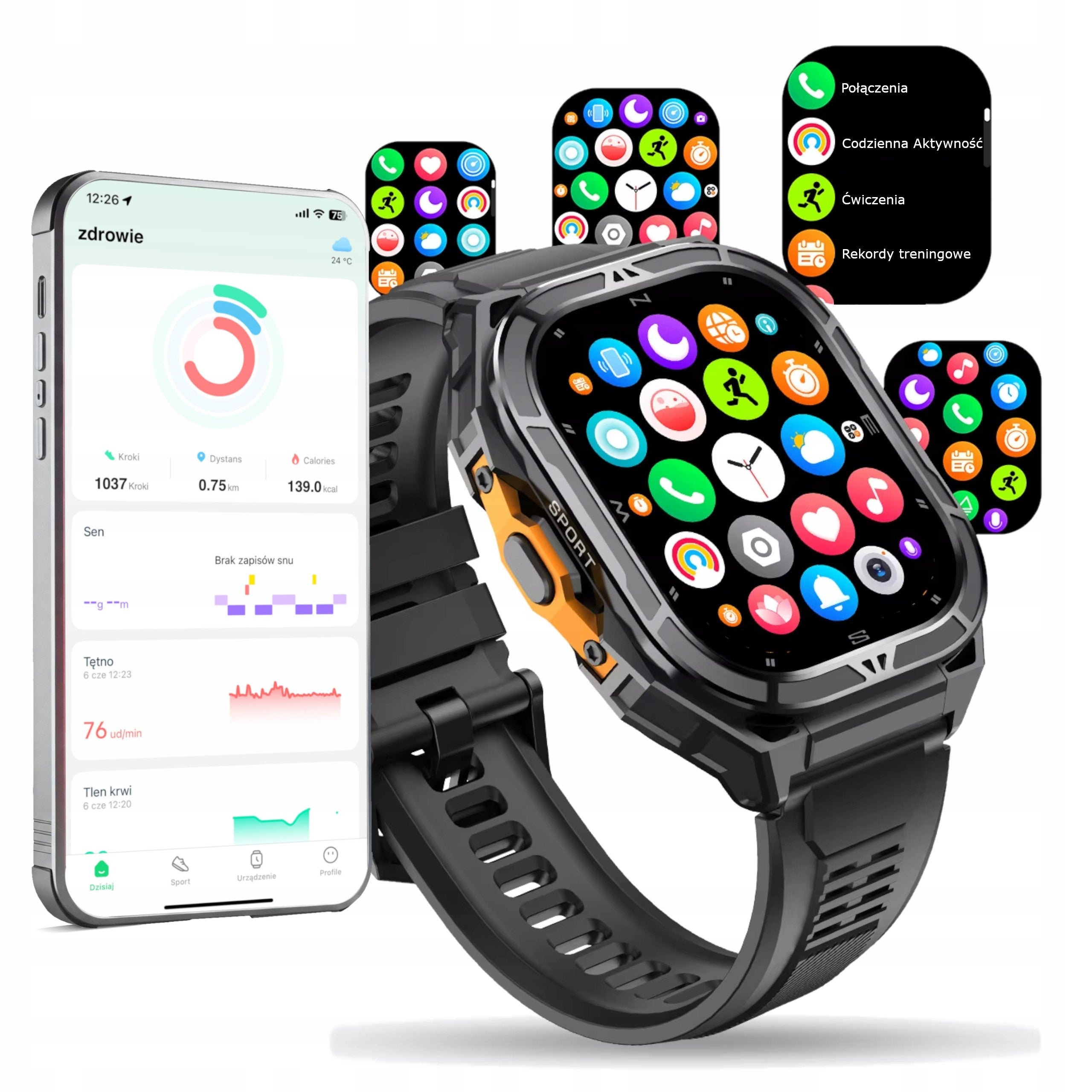 SMARTWATCH MEN'S GPS SWIMMING WATERPROOF ATM 5 SLEEP WENOM TALK + 2STRIPS Packaging status original