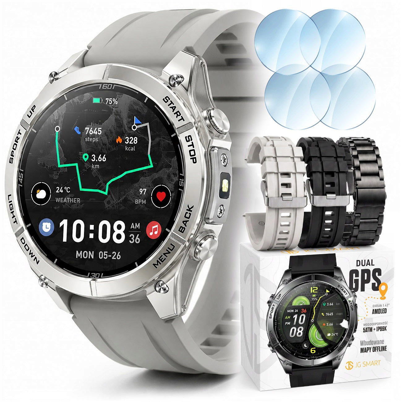 SMARTWATCH MEN'S WATERPROOF IP69K DUAL GPS MAP COMPASS FLASHLIGHT VOICE RECORDER AI