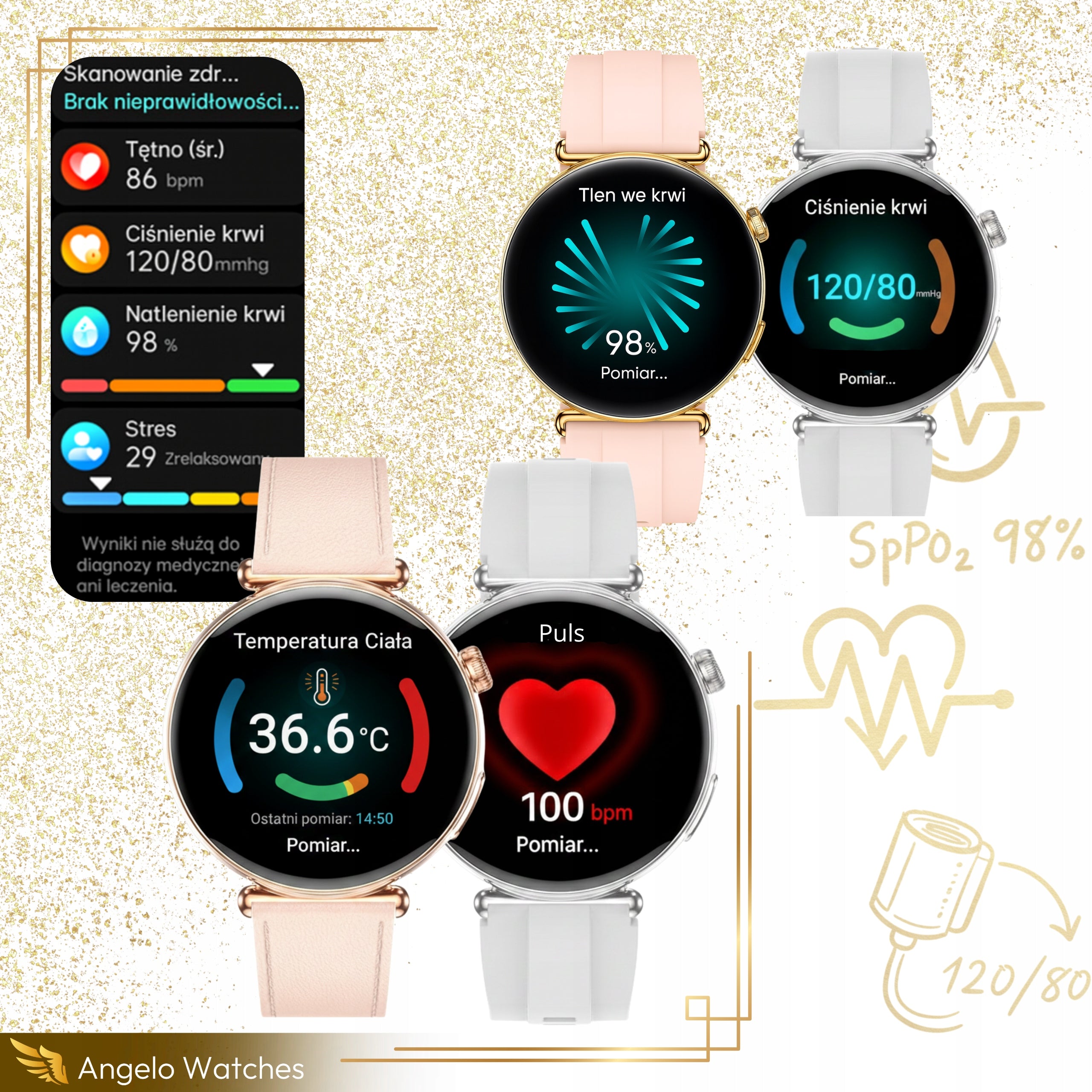 SMARTWATCH WOMEN'S WATCH CARDIO EKG PRESSURE TALK RHINESTONES MENU PL Manufacturer code smartwatch pomiar cukru ekg hrv tetno menu pl