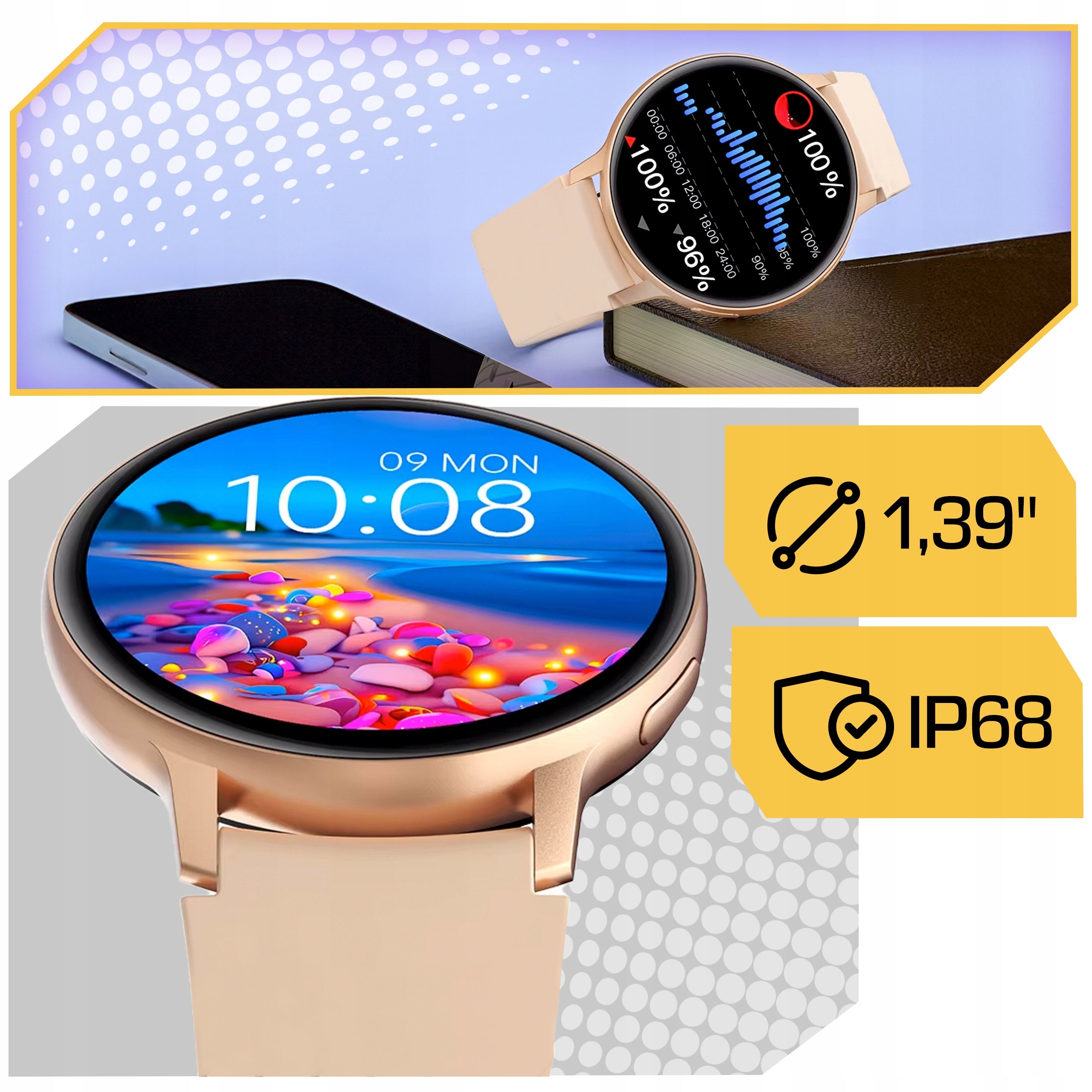 SMARTWATCH WOMEN'S WATCH PRO GOLD CONVERSATION NOTIFICATIONS SPORT 4 STRIPES PL Packaging status original