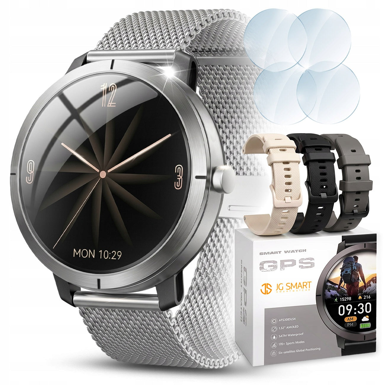 SMARTWATCH WOMEN'S WATERPROOF WATCH MENU PL GPS AMOLED PULSE SPORT 4 STRIPES