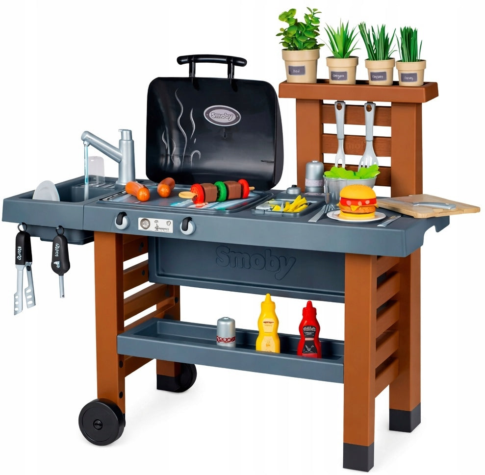 SMOBY GARDEN KITCHEN FOR CHILDREN GRILL SINK LARGE KITCHEN TO PLAY WITH