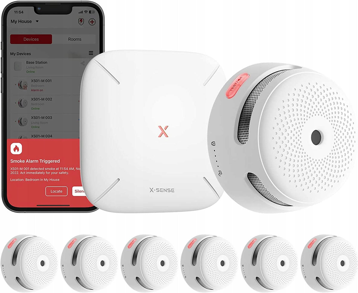 SMOKE DETECTOR SET X-SENSE FS61 6x Detector XS01-M + HUB WiFi SBS50 Application