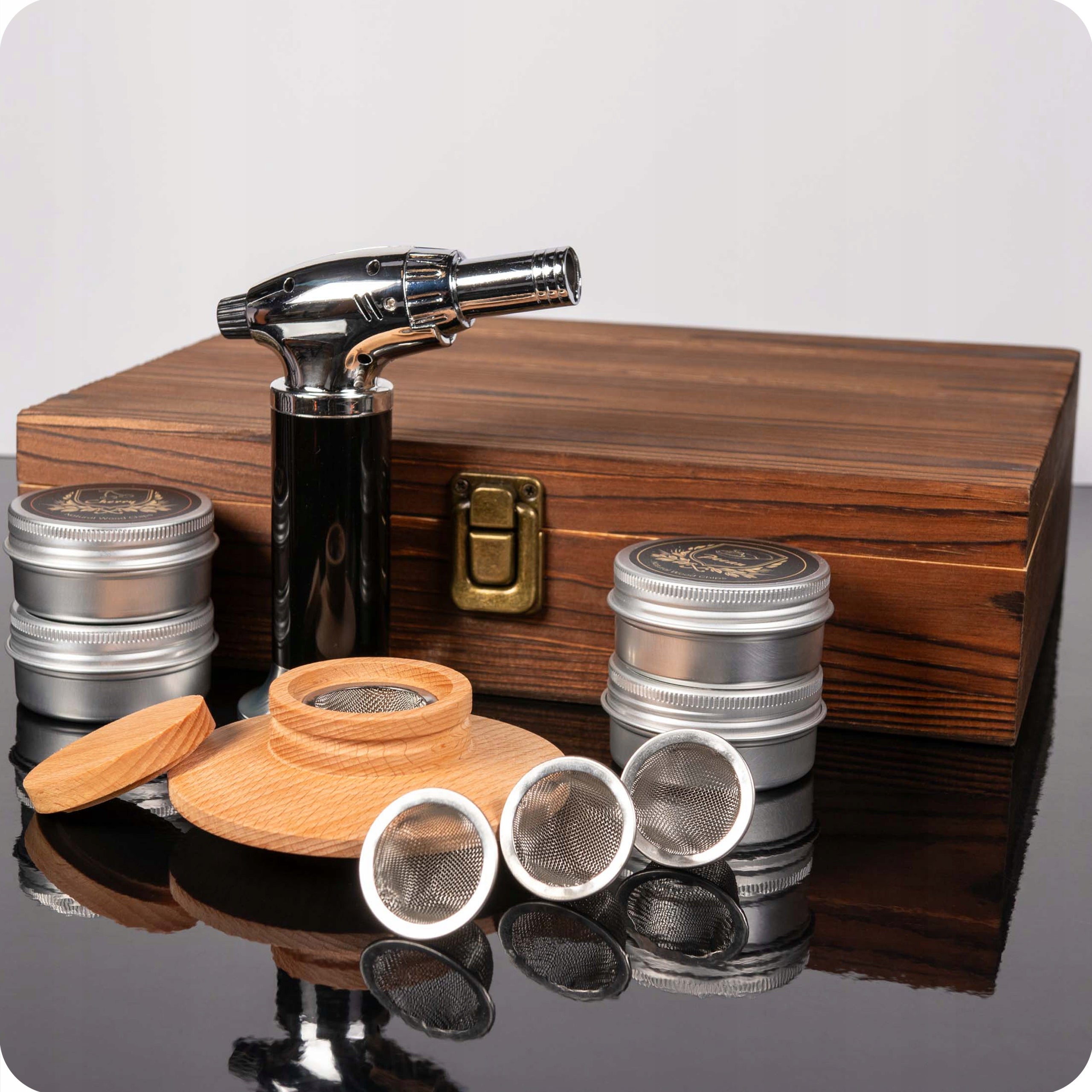SMOKING SET WHISKEY SMOKER IN WOODEN BOX GIFT FOR GUY Packaging status original