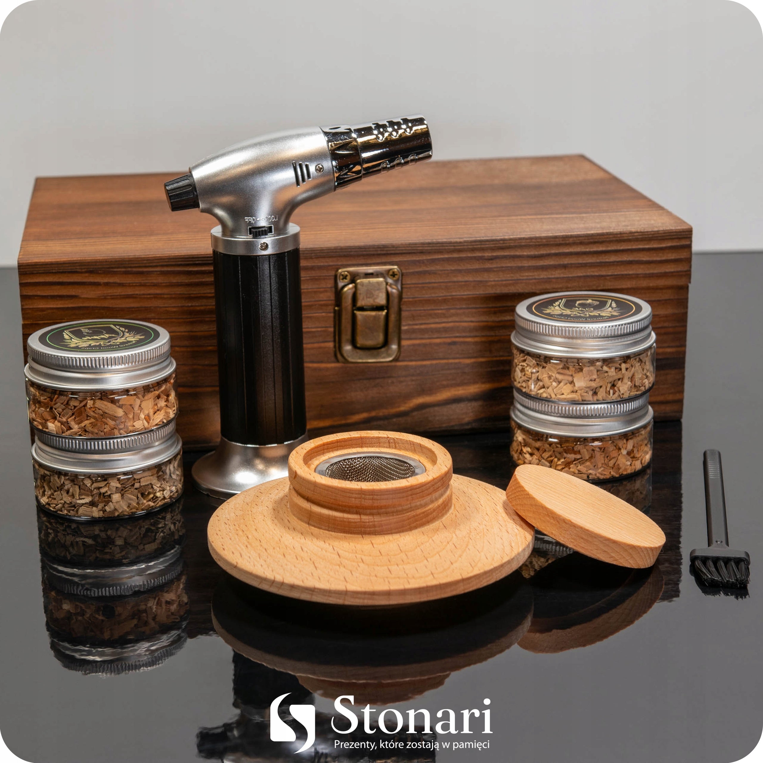 SMOKING SET WHISKEY SMOKER IN WOODEN CRATE GIFT FOR GUY Packaging status original