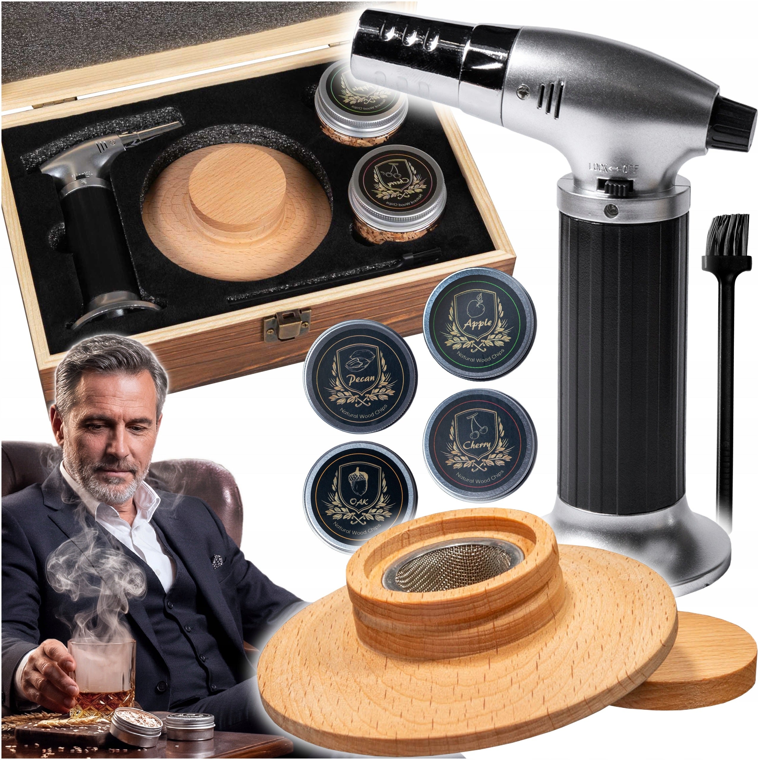 SMOKING SET WHISKEY SMOKER IN WOODEN CRATE GIFT FOR GUY