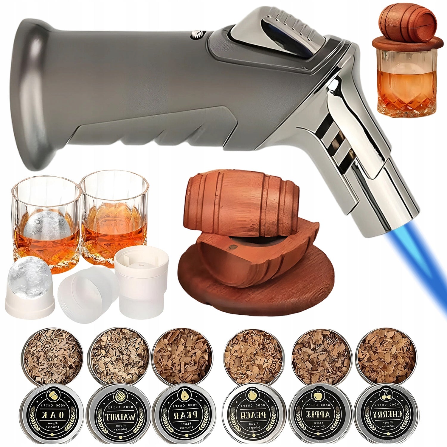 SMOKING SET WHISKEY SMOKER WITH TOOLS FOR DRINKS BARTENDING 6FLAVOURS