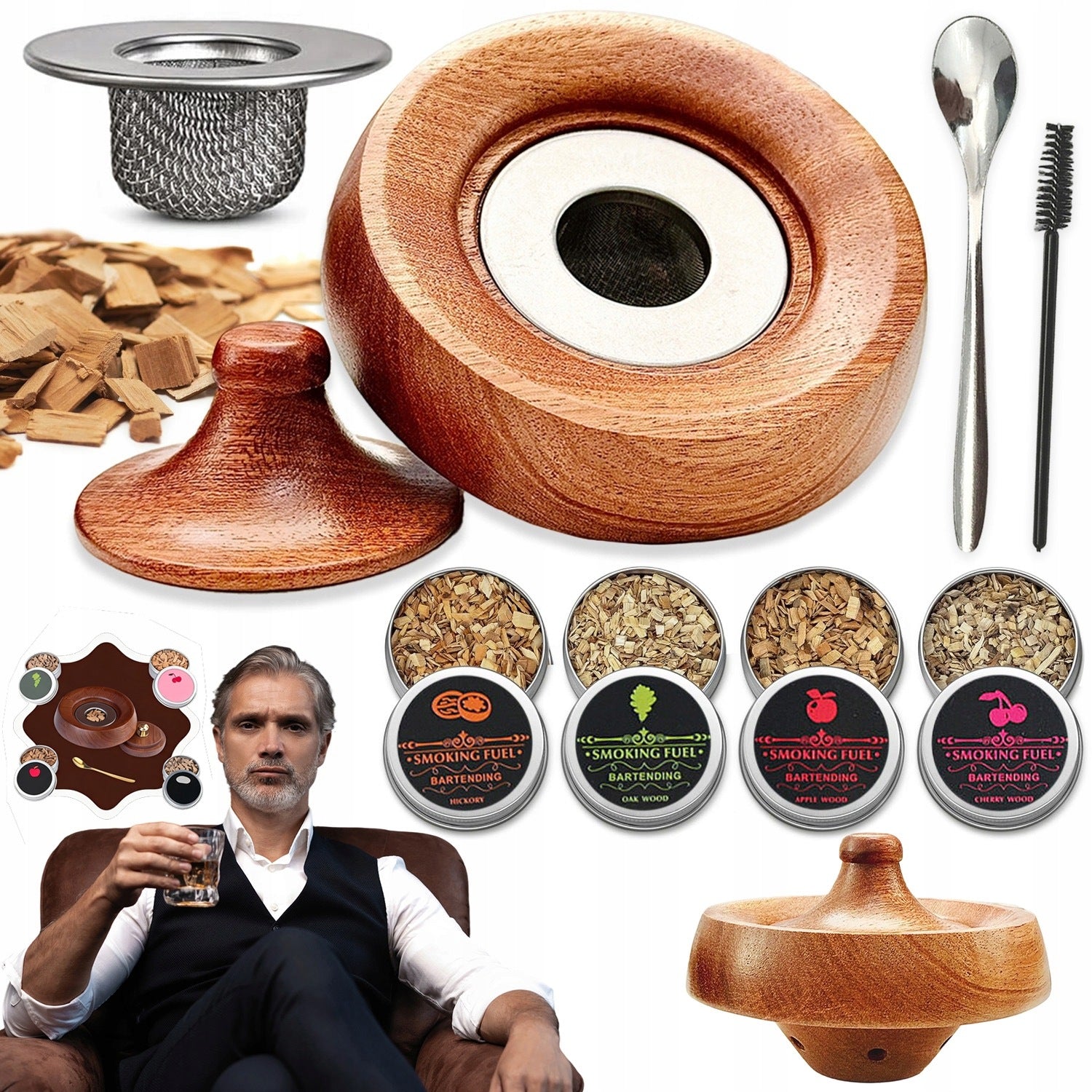 SMOKING SET WHISKEY SMOKER WOOD GIFT FOR BOYFRIEND PORTABLE