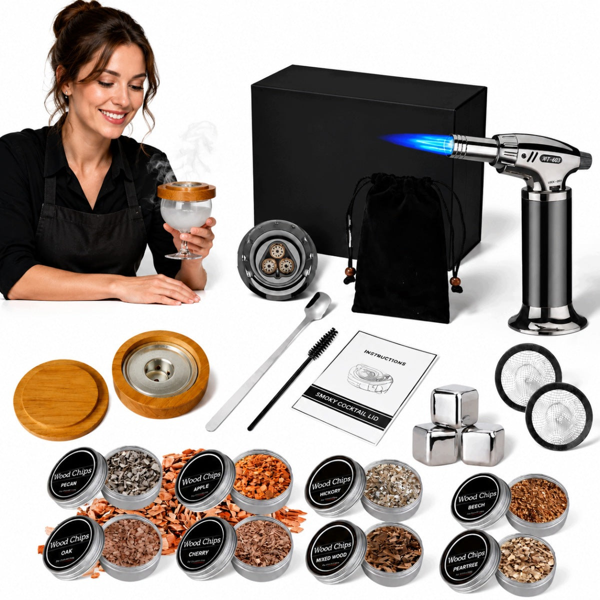 SMOKING SET WHISKY SMOKER burner 8 aromas cubes for PREMIUM drinks