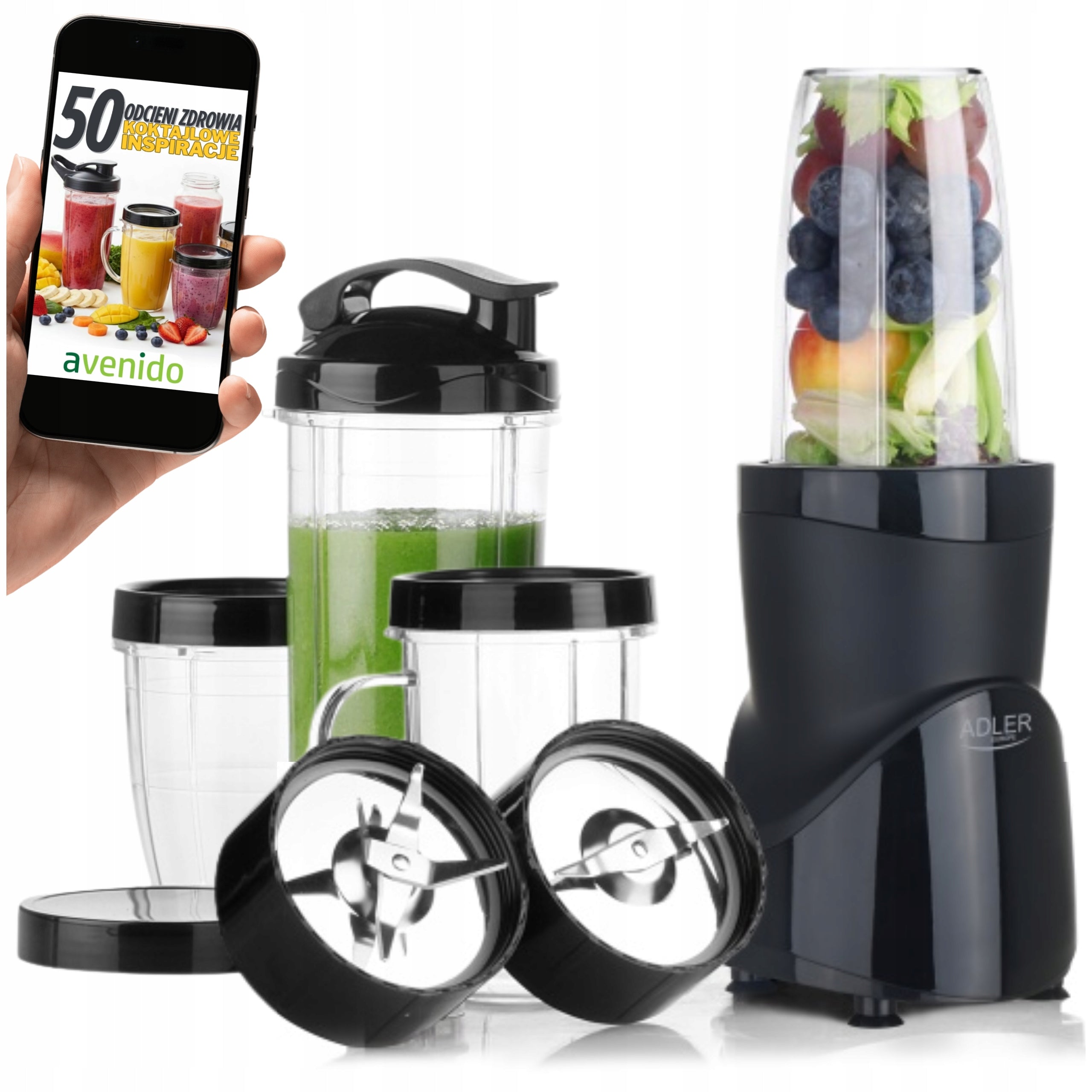 SMOOTHIE CUP BLENDER for cocktails 1200W + 4 bottles cups water bottles