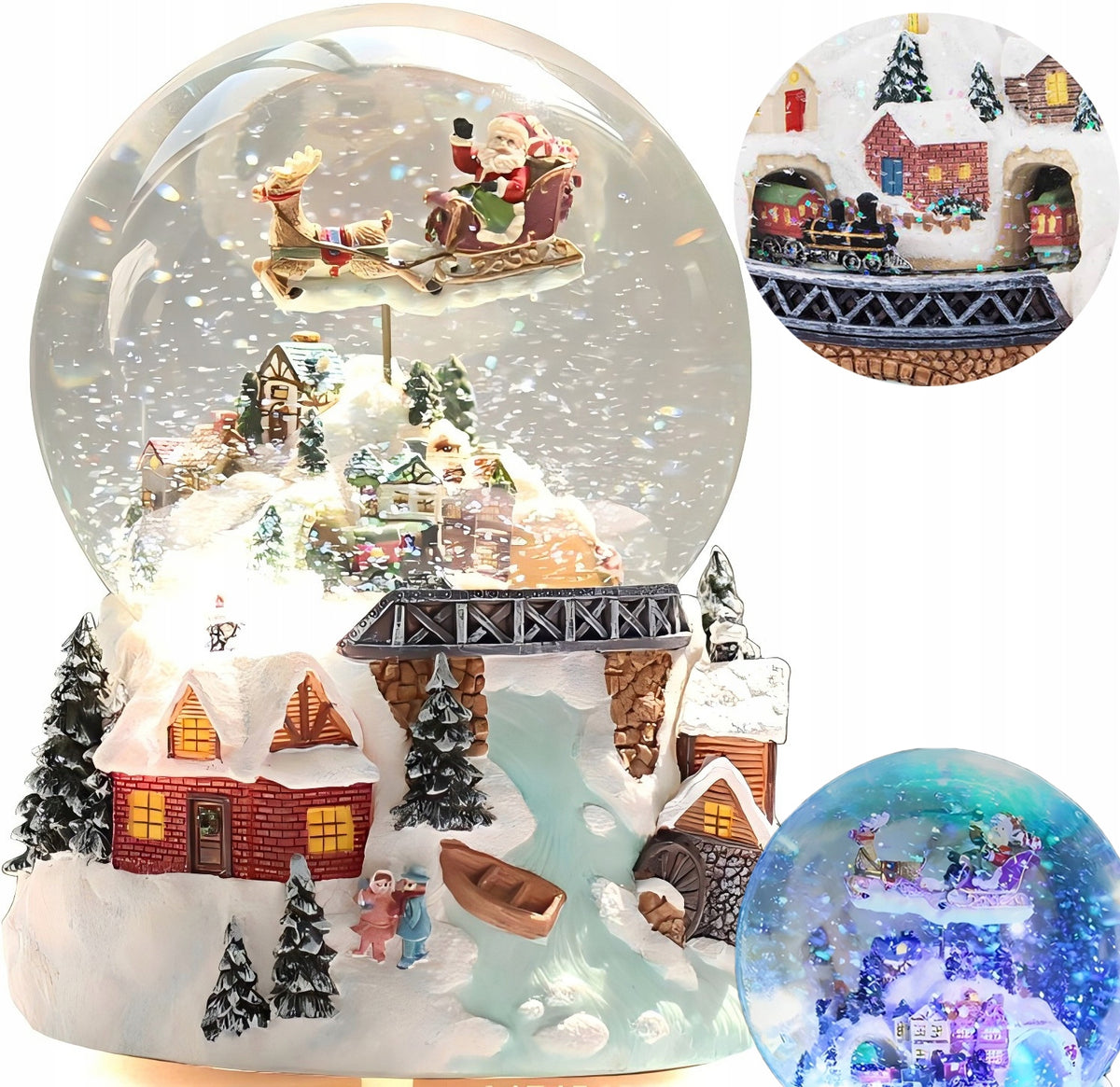 SNOW BALL WITH SANTA CLAUS CHRISTMAS MUSIC BOX LED WITH ROTATING TRAIN
