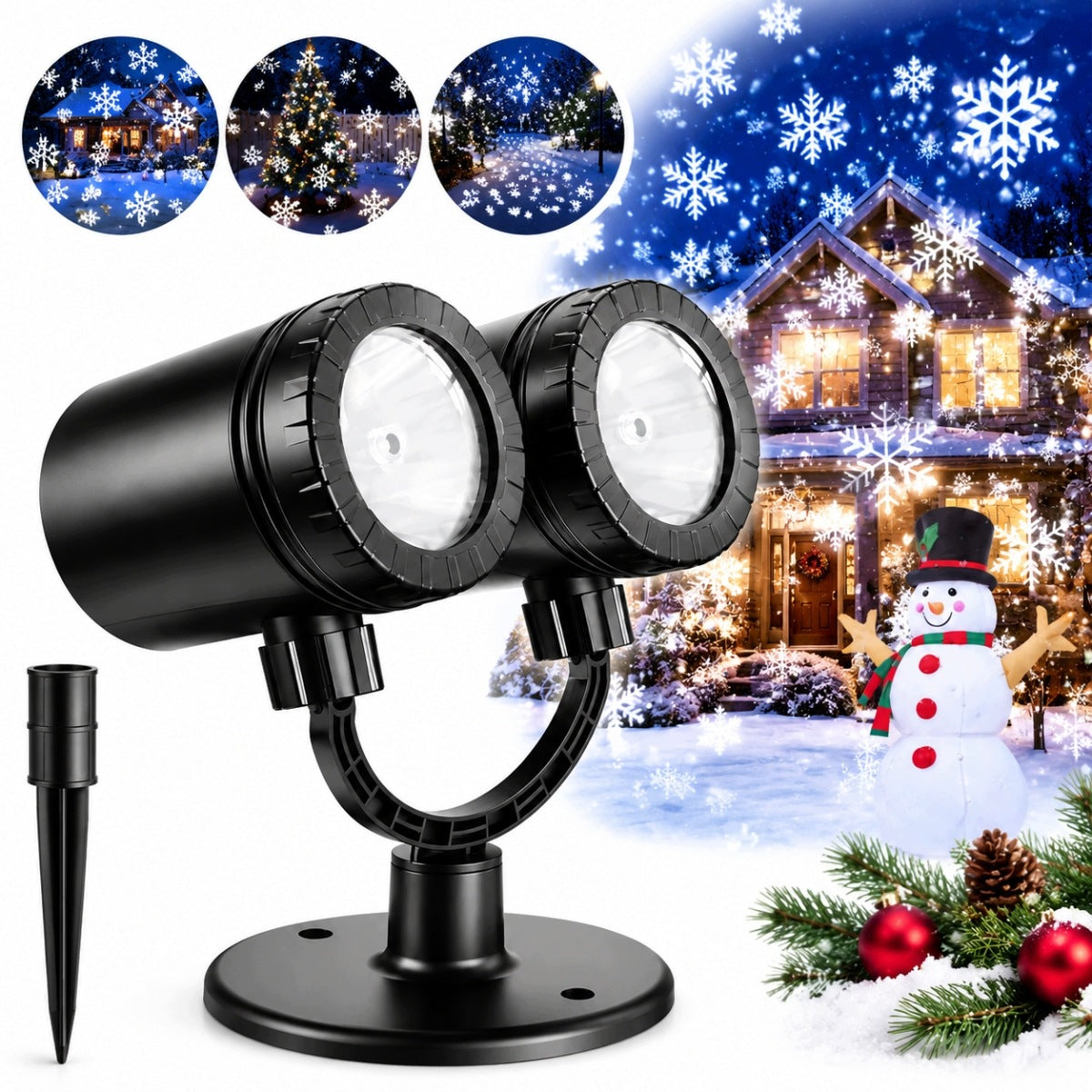 SNOW PROJECTOR LED SNOWFLAKE OUTDOOR WATERPROOF IP65 ROTATION 360°