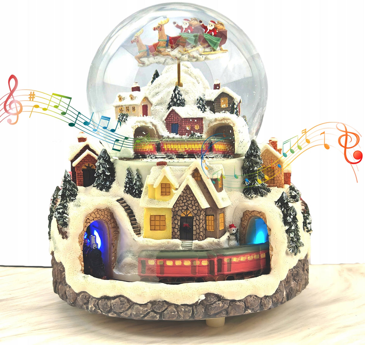 SNOWBALL LED WITH SANTA CLAUS CHRISTMAS MUSIC BOX WITH ROTATING TRAIN 23CM Brand Zosudull
