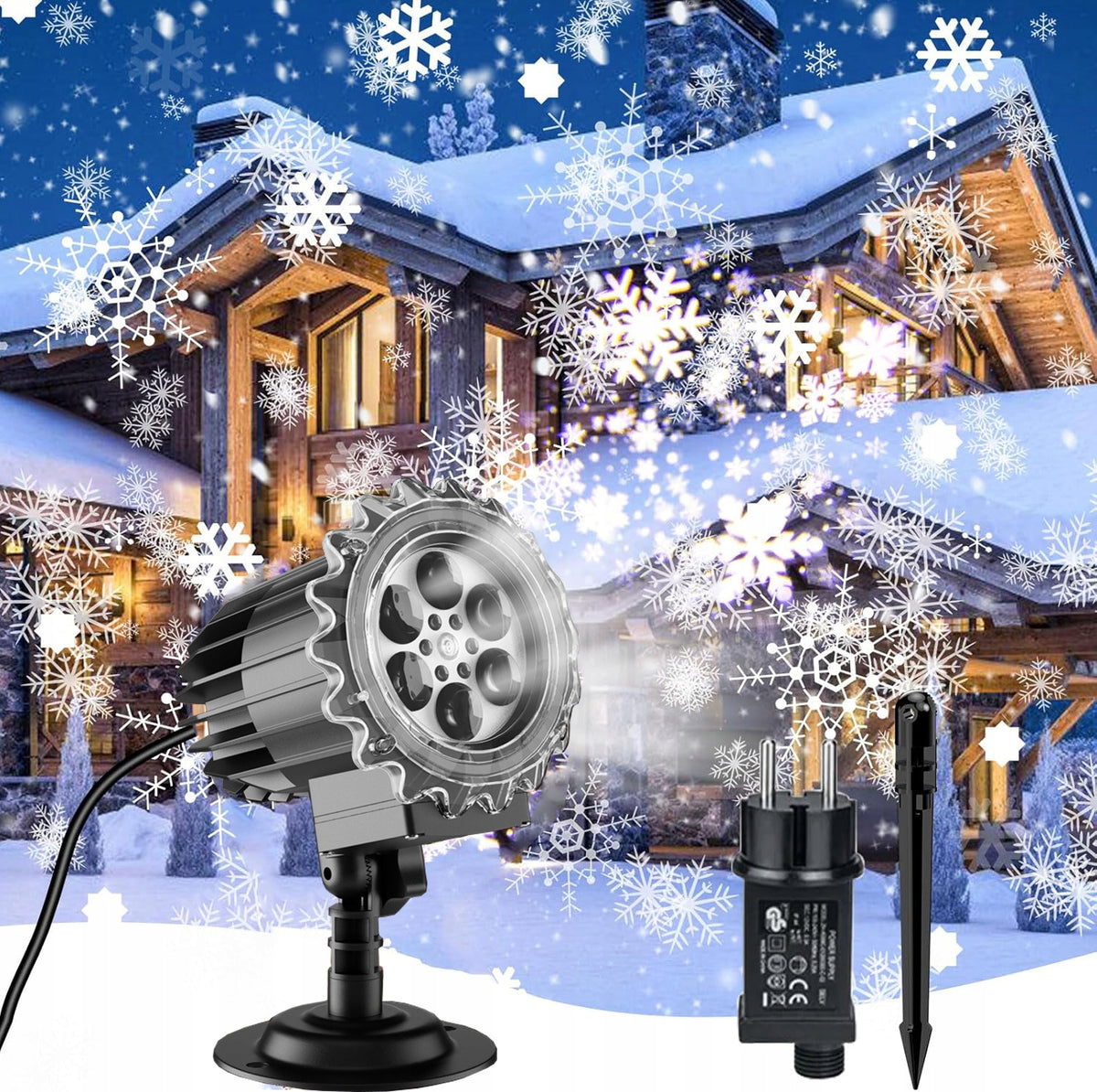 SNOWFLAKE PROJECTOR LAMP, 9W CHRISTMAS LIGHT PROJECTOR Packaging status original