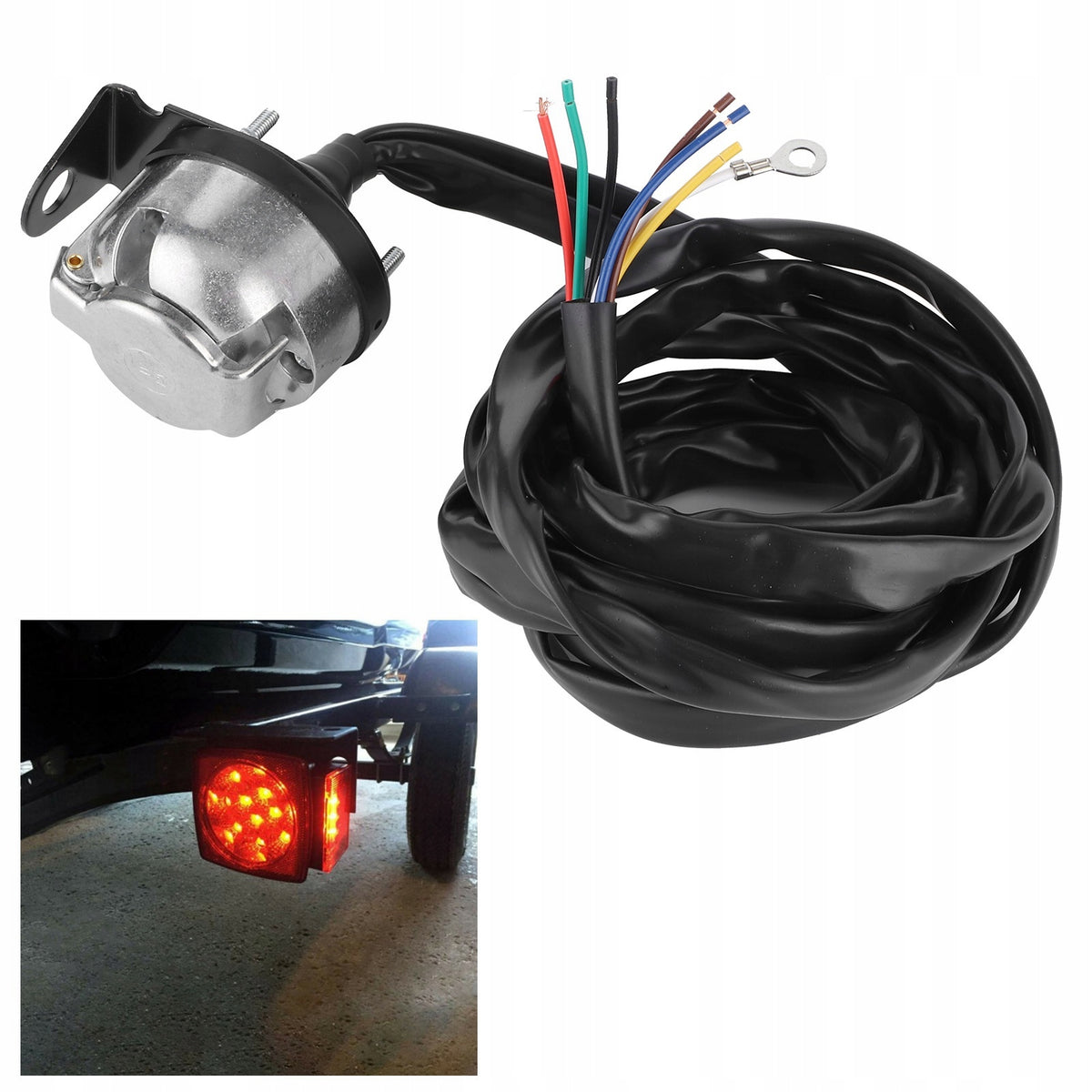 SOCKET ELECTRIC TRAILER HOOK CONNECTOR TOW TRUCK 12V 7PIN CABLE 2M Packaging status original