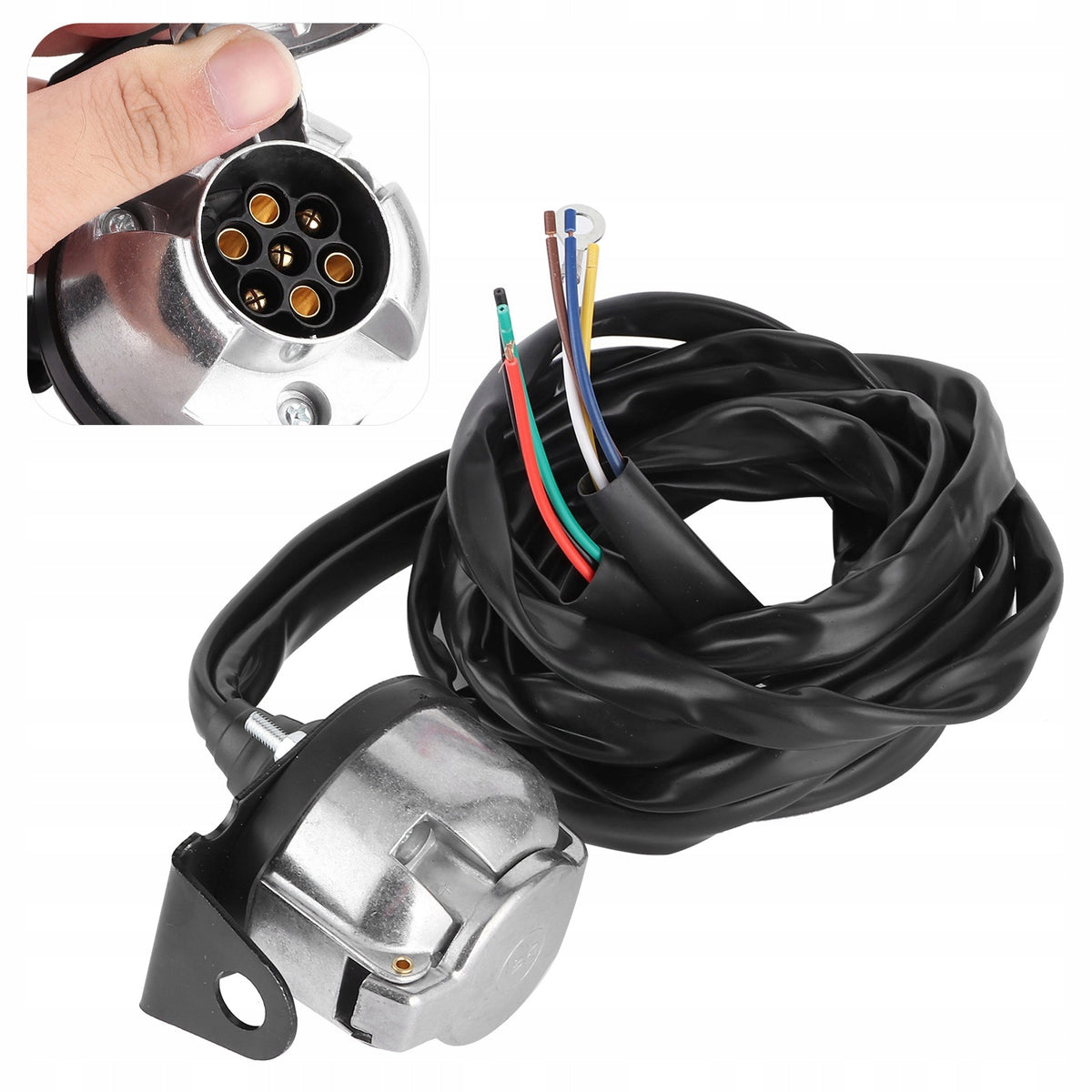SOCKET ELECTRIC TRAILER HOOK CONNECTOR TOW TRUCK 12V 7PIN CABLE 2M