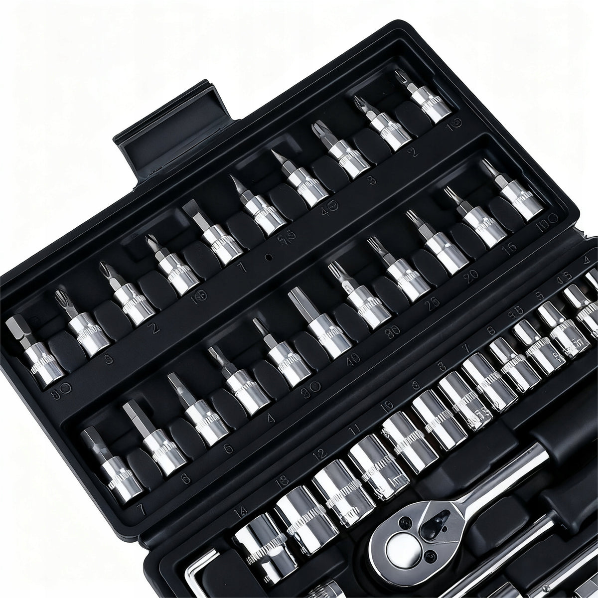 SOCKET TOOL SET 46 ELEMENTS RATCHET CAP BITS IN CASE Manufacturer code TT350PL