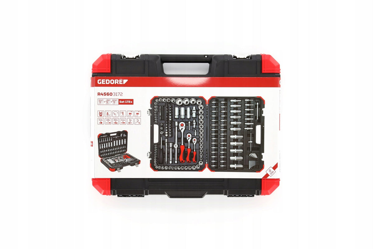 SOCKET WRENCH SET 1/2"-3/8"-1/4" 172-PIECE, R45603172 GEDORE RED Manufacturer code R45603172