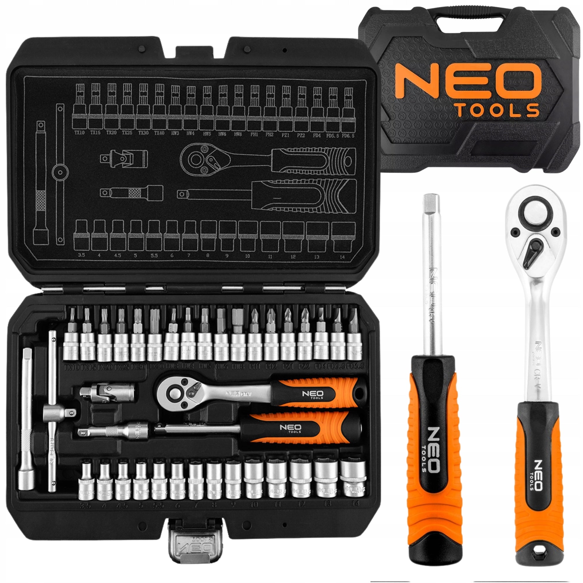 SOCKET WRENCH SET 1/4" 38 PCS SATIN 10-232 NEO TOOLS Brand NEO TOOLS