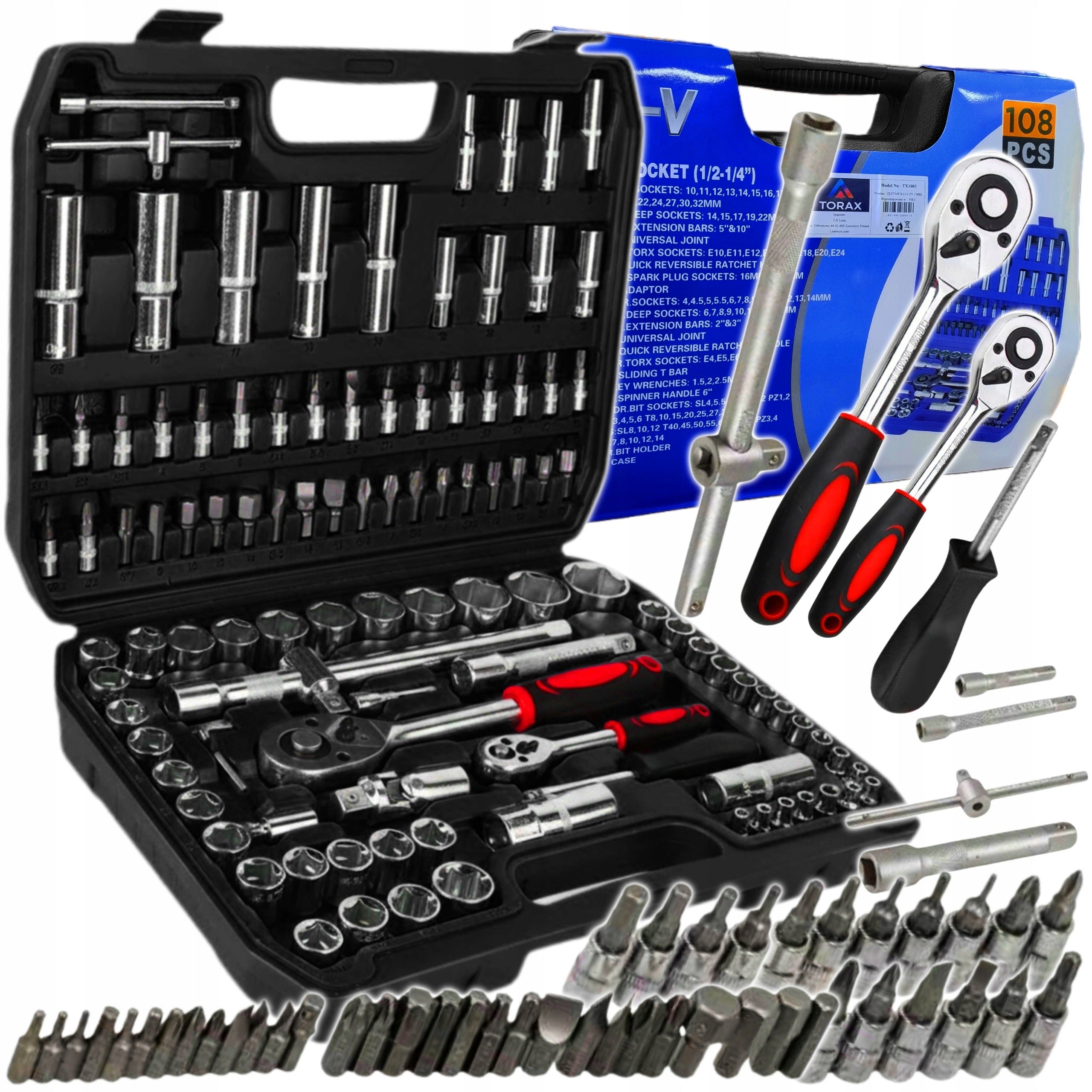 SOCKET WRENCH SET 108 ELEMENTS 1/2" 1/4" BITS TOOL CASE