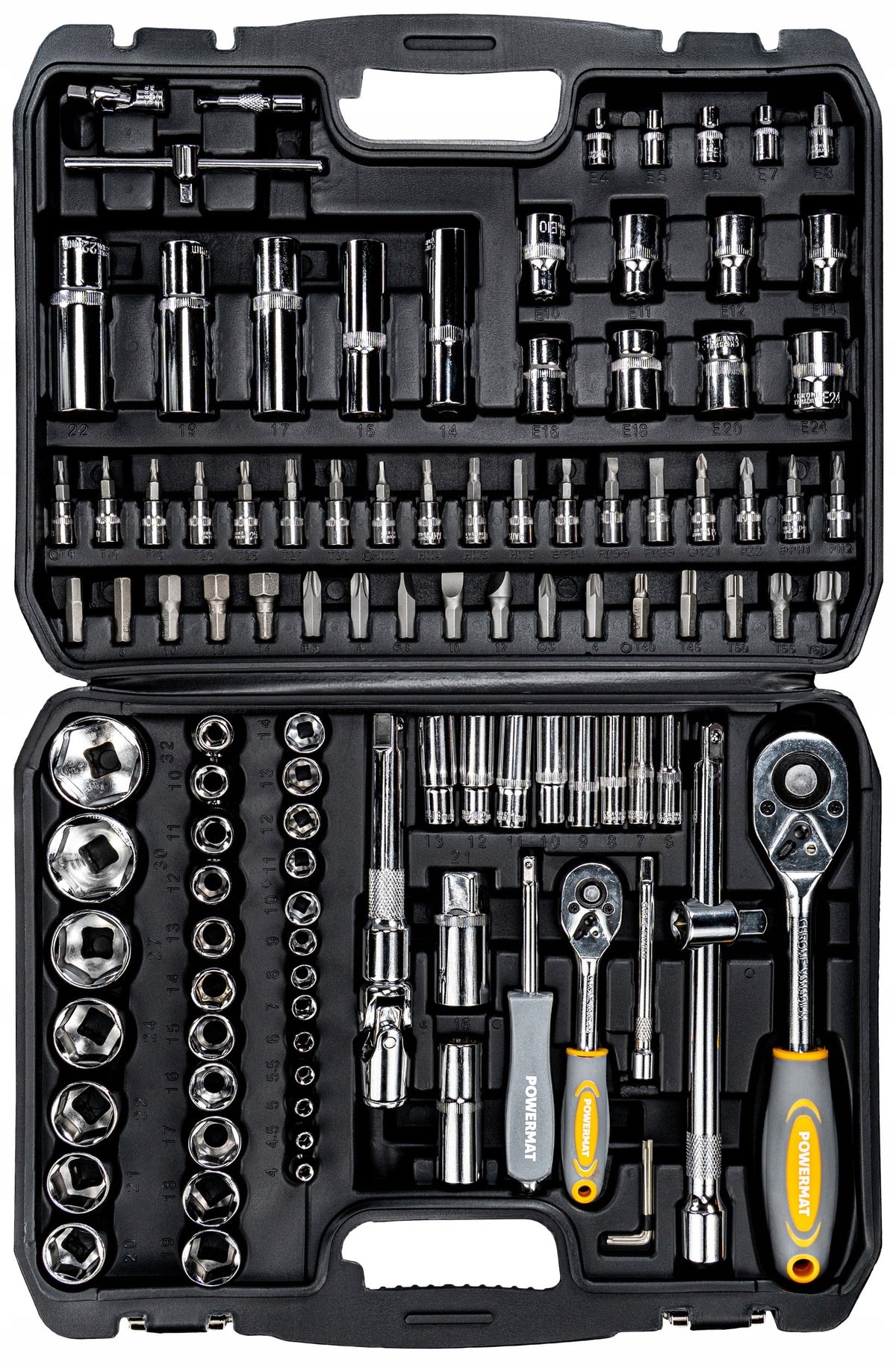 SOCKET WRENCH SET 108 ELEMENTS RATCHET 1/2" 1/4" CrV SUITCASE Product weight with unit packaging 6.4 kg