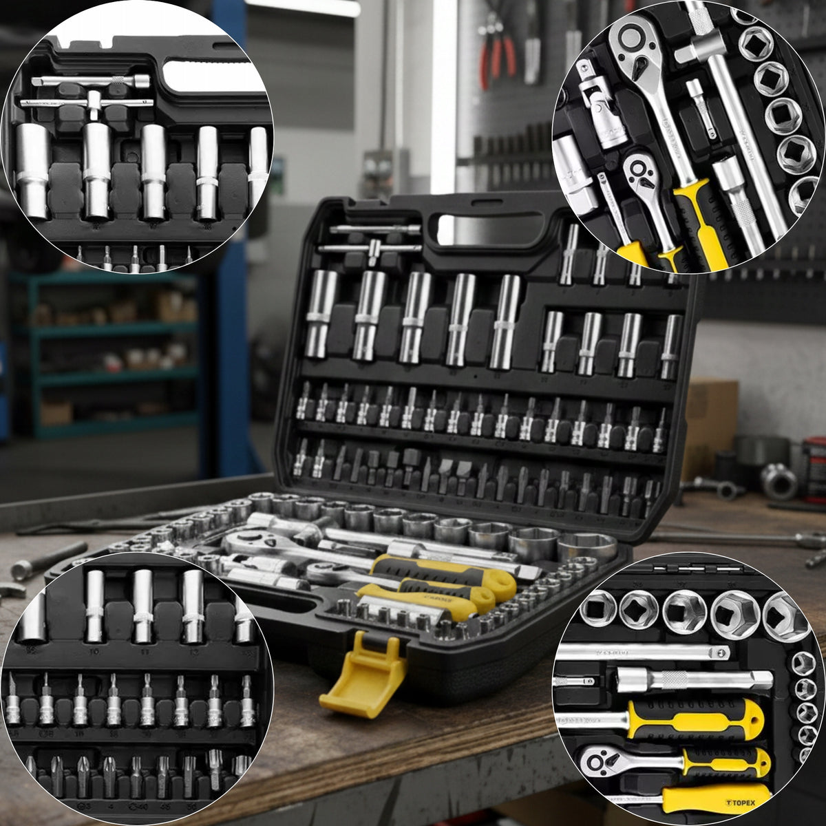 SOCKET WRENCH SET 110 ELEMENTS 1/2" 1/4" CRV STRONG SOCKET WRENCHES Brand TOPEX