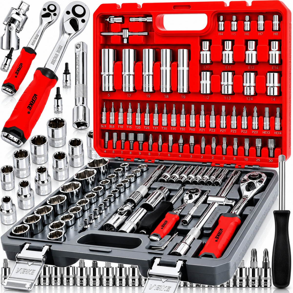 SOCKET WRENCHES 108 TOOL SOCKET WRENCH SET TORX BITS 2RATTLES