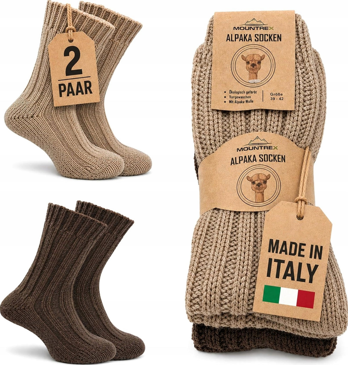 SOCKS 2 PAIRS WOOL ALPACA THERMAL WARM SOFT BREATHABLE THICK