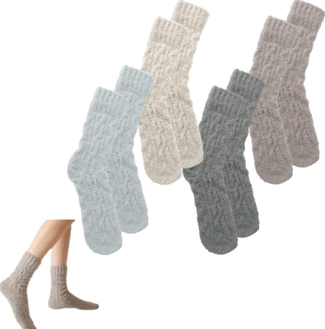 SOCKS 4 PAIRS 36-42 FLUFFY WOOL ELASTIC HOUSE TRAVEL WOMEN