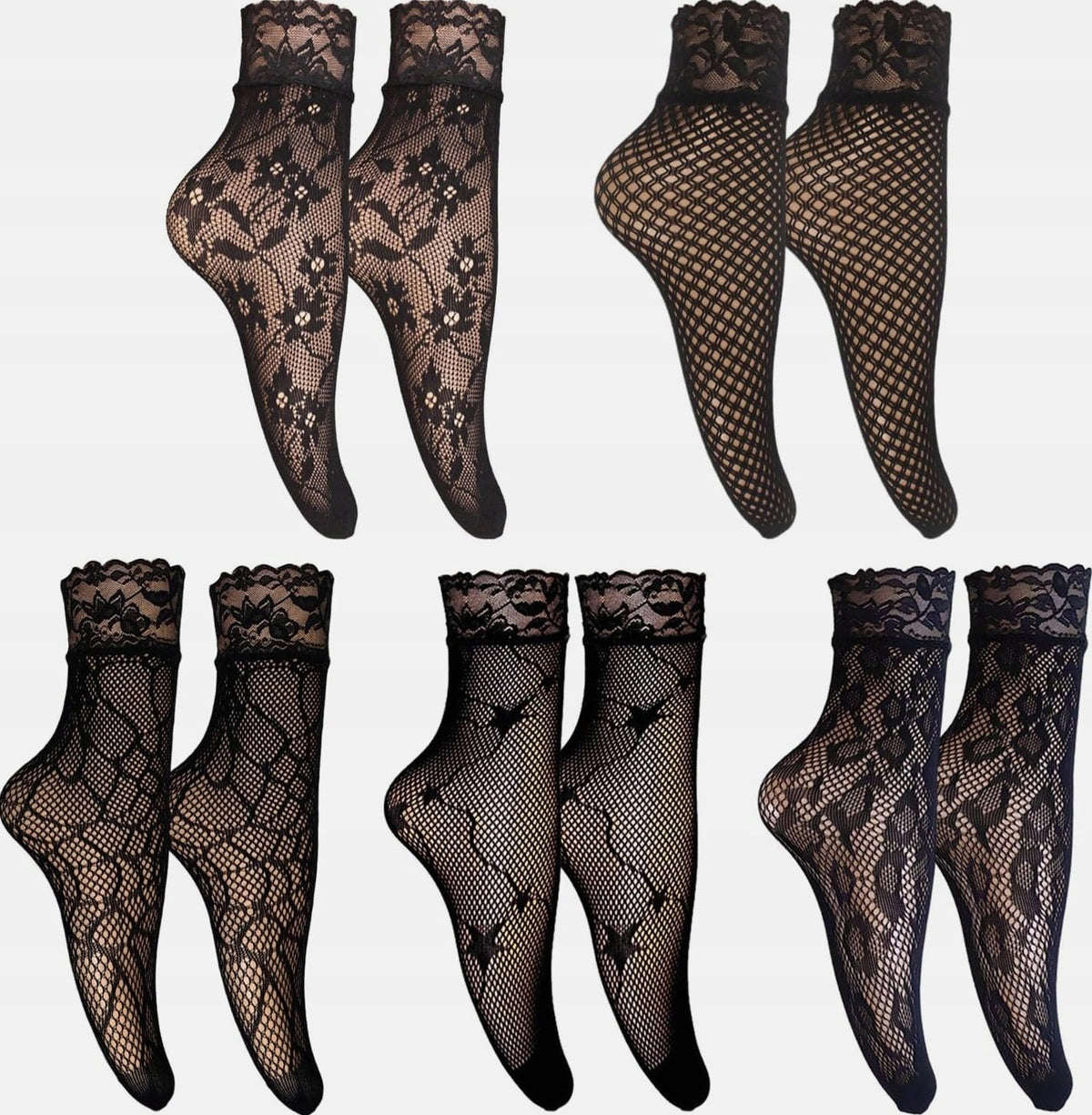 SOCKS 5 PAIRS FISHNET BLACK LACE SHORT WOMEN'S MESH STYLISH