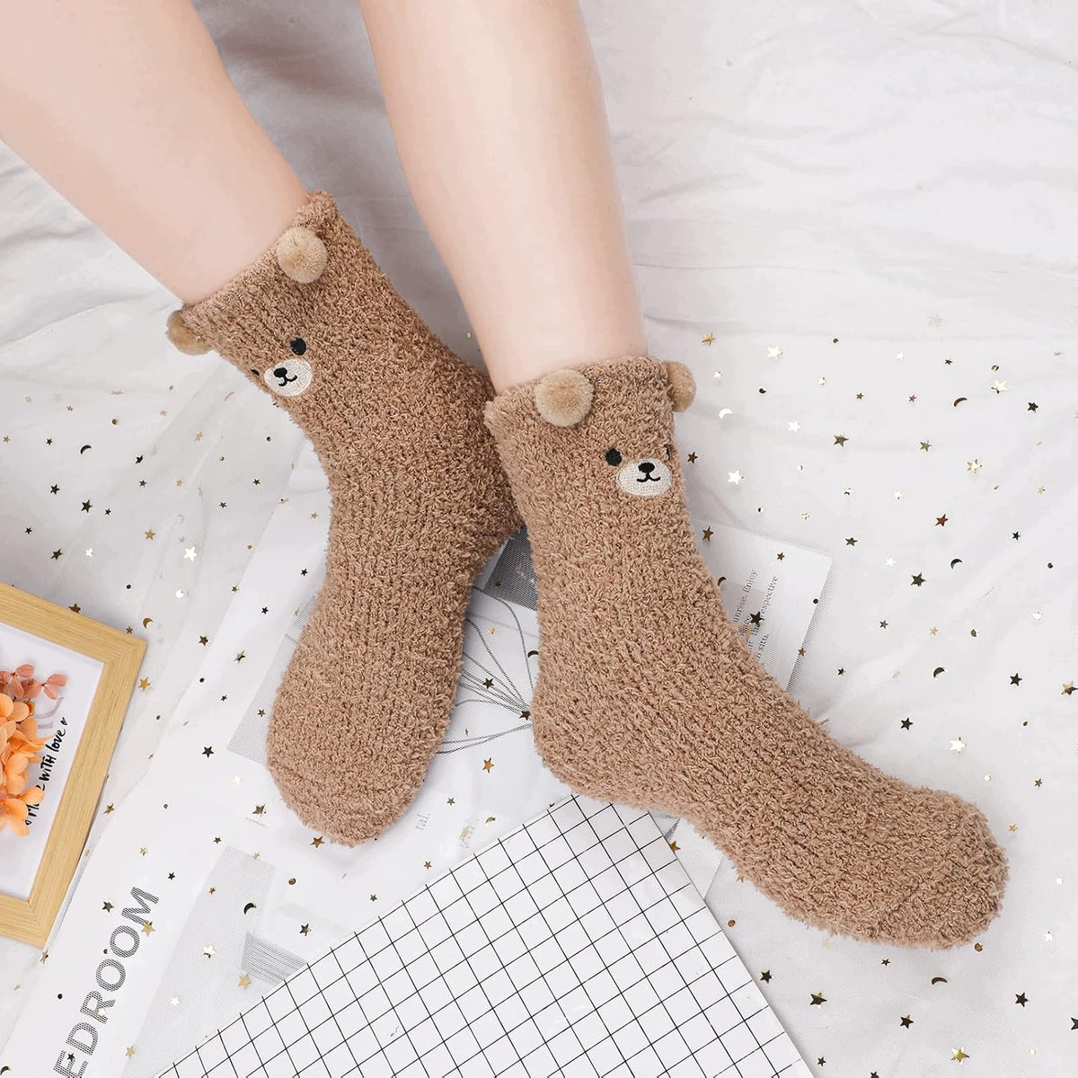 SOCKS 5 PAIRS FLUFFY CORAL FLEECE SOFT WARM PATTERNS CHEERFUL Brand no brand