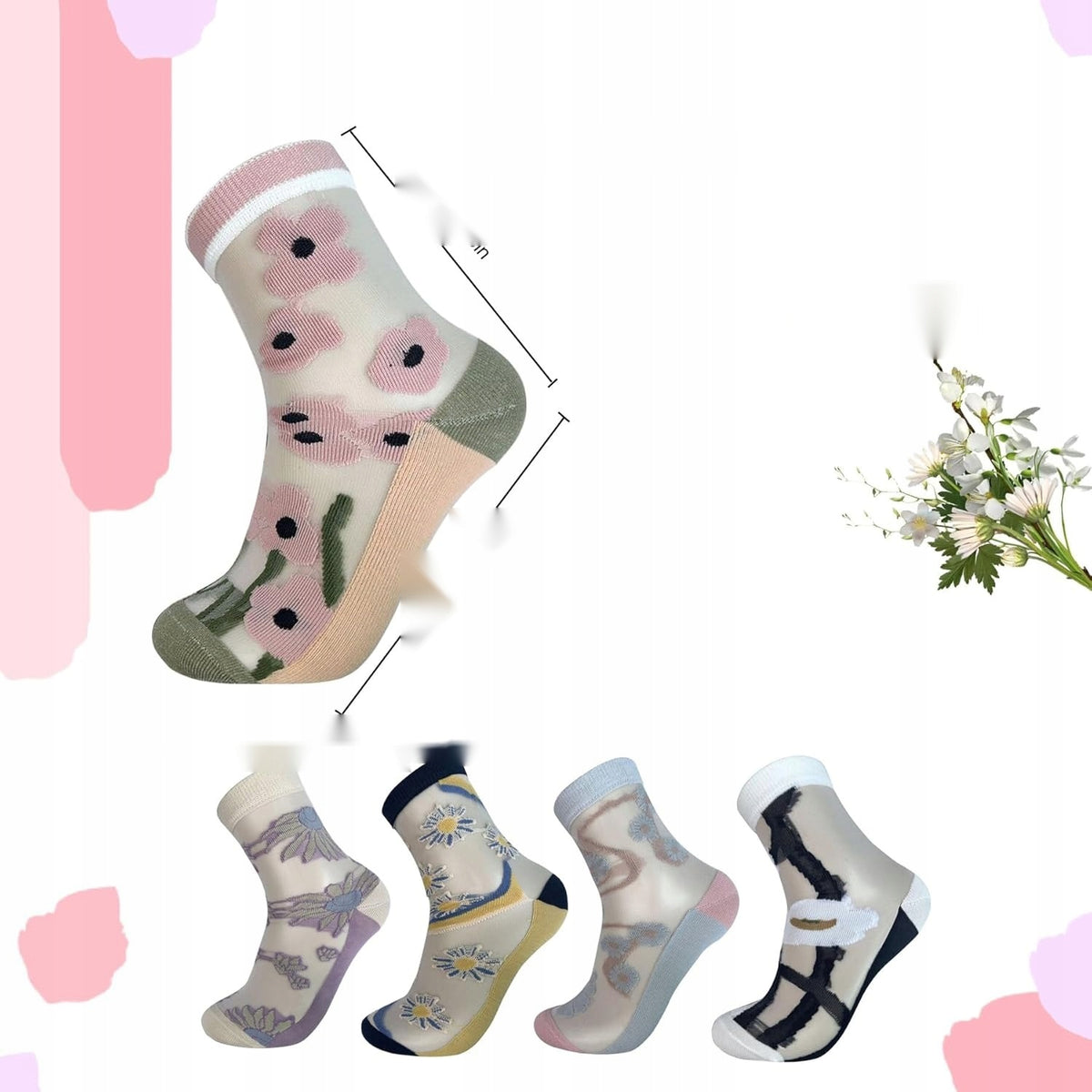 SOCKS 5 PAIRS TRANSPARENT SUMMER MESH FLOWERS WOMEN FASHIONABLE Brand no brand