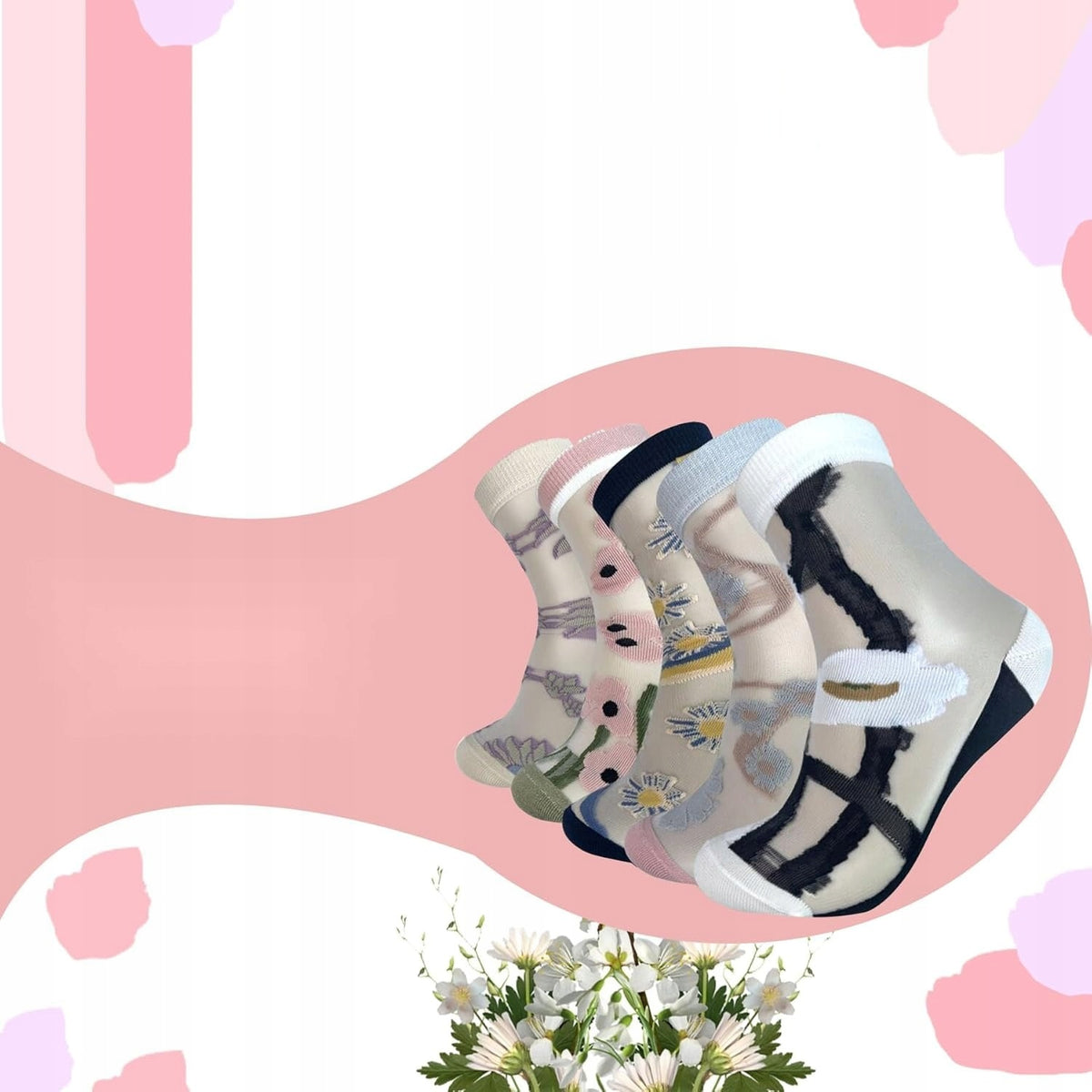 SOCKS 5 PAIRS TRANSPARENT SUMMER MESH FLOWERS WOMEN FASHIONABLE Manufacturer code 5908107980995
